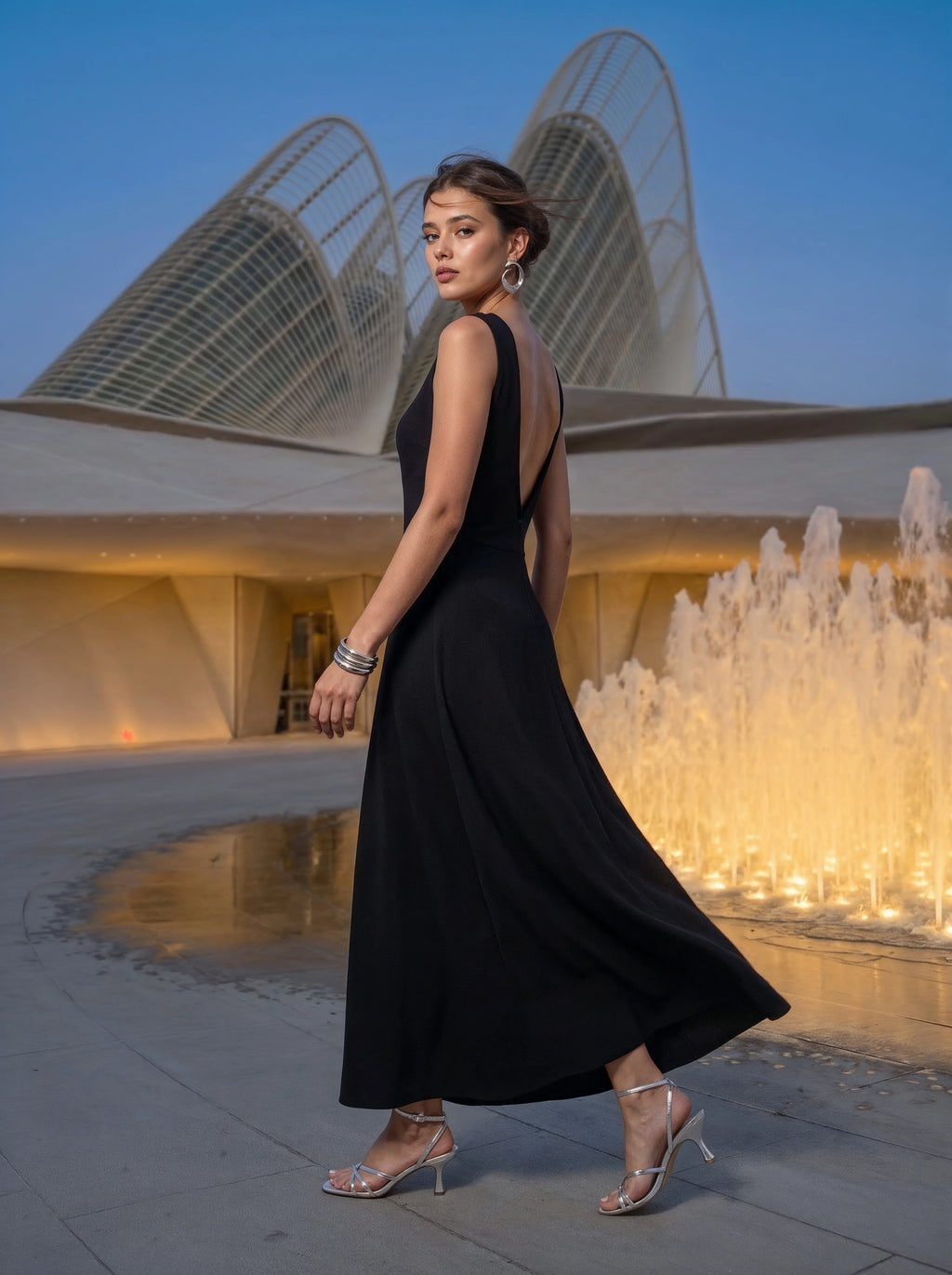 Black Open Back Evening Maxi Dress