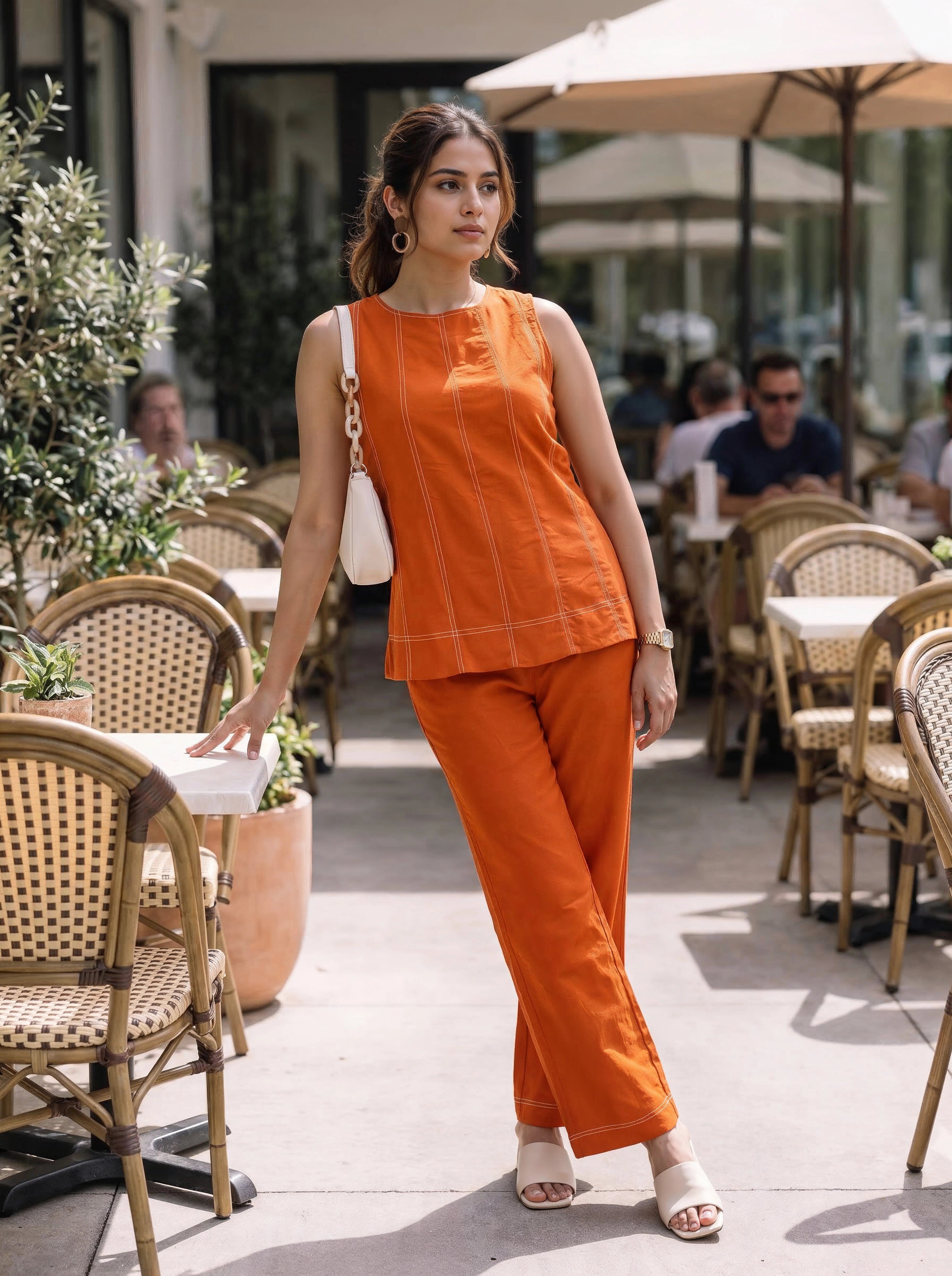 Orange Contrast Stitch Co-Ord Set