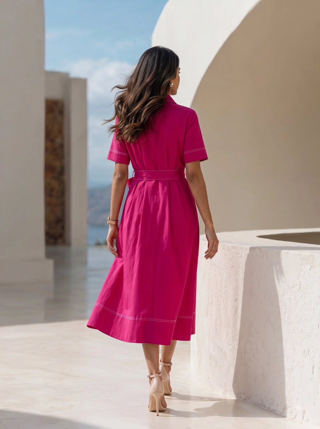 Fuchsia Pink Pleated Midi Skirt
