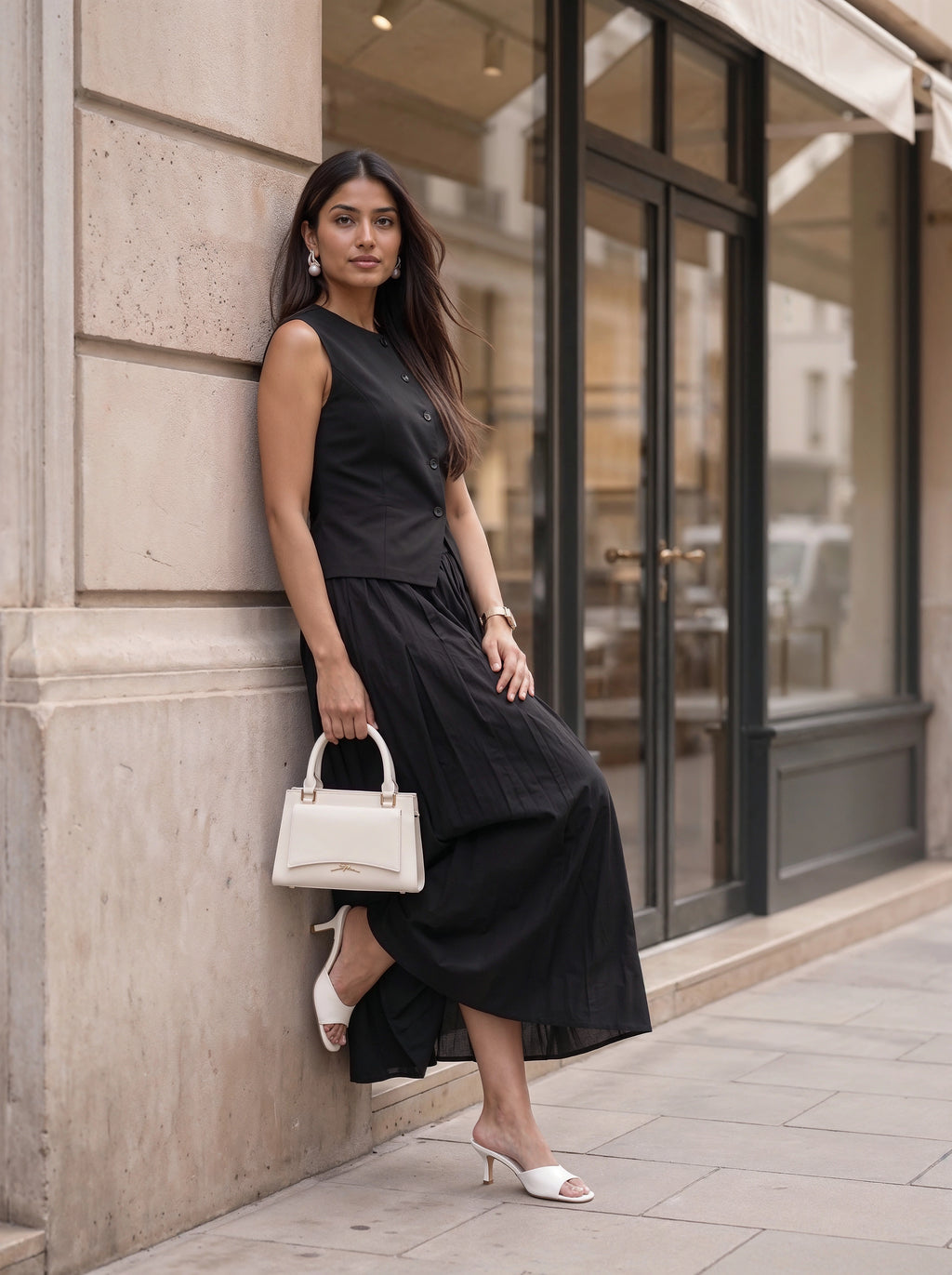 Black Sleeveless Button Front Co-Ord Set