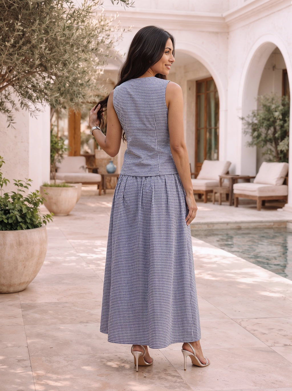 Blue Checked Sleeveless Co-Ord Set