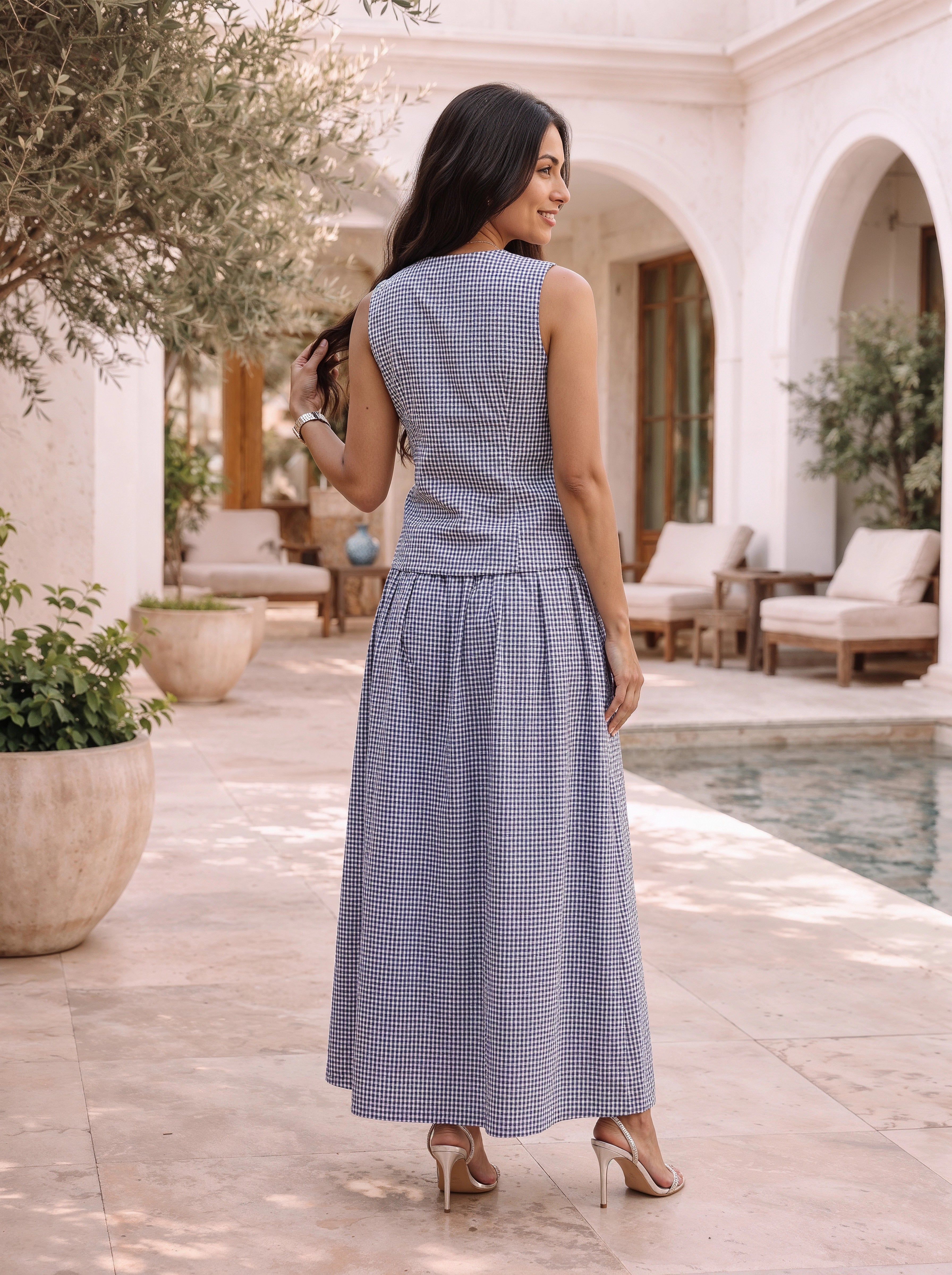 Blue Checked Sleeveless Co-Ord Set