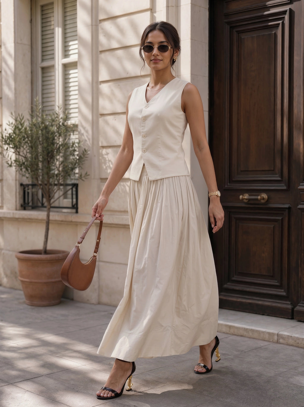 Ivory Sleeveless Button Front Co-Ord Set