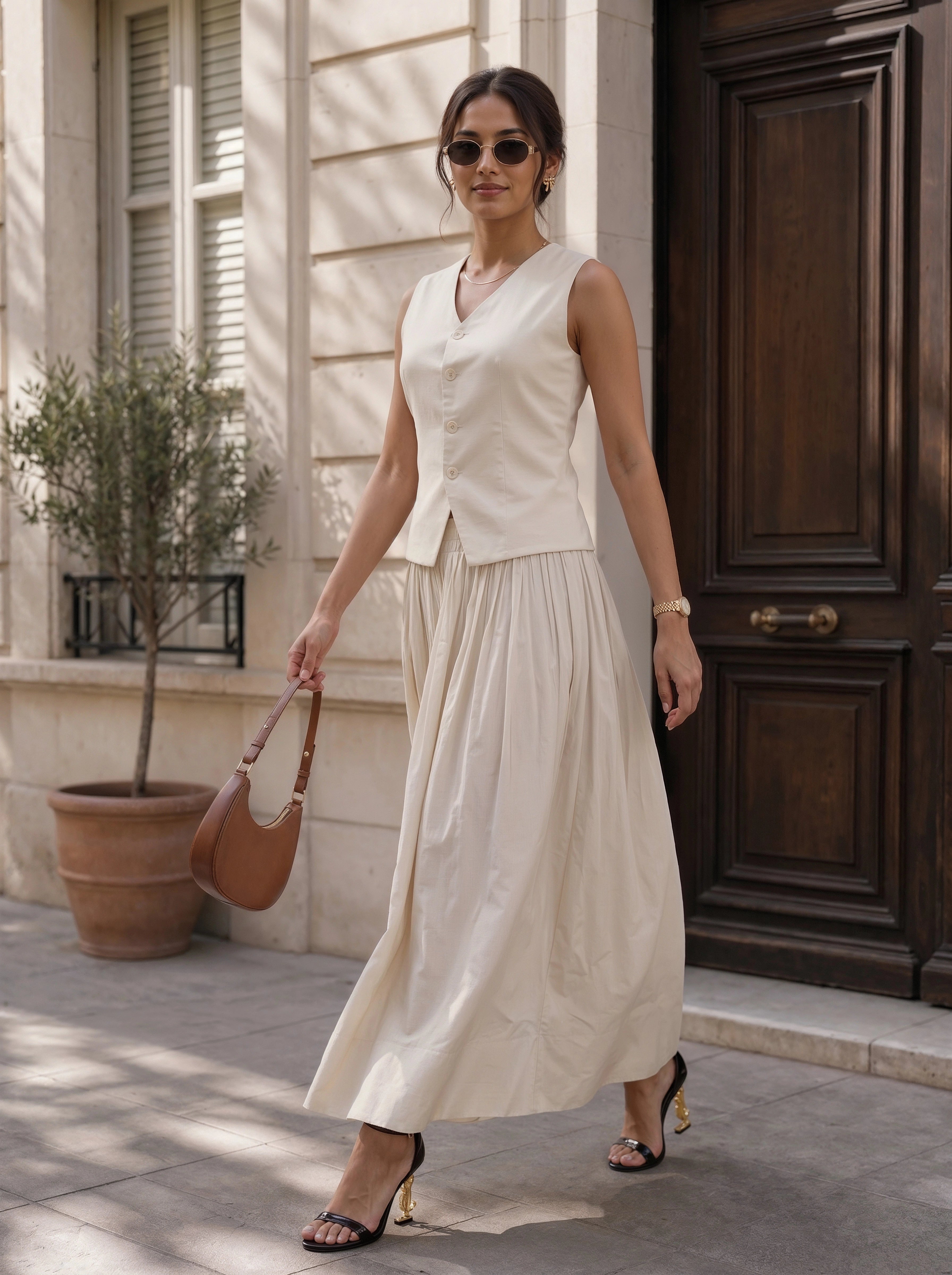 Ivory Sleeveless Button Front Co-Ord Set