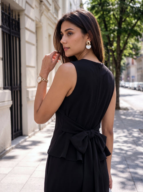Black Sleeveless Bow Back Co-Ord Set