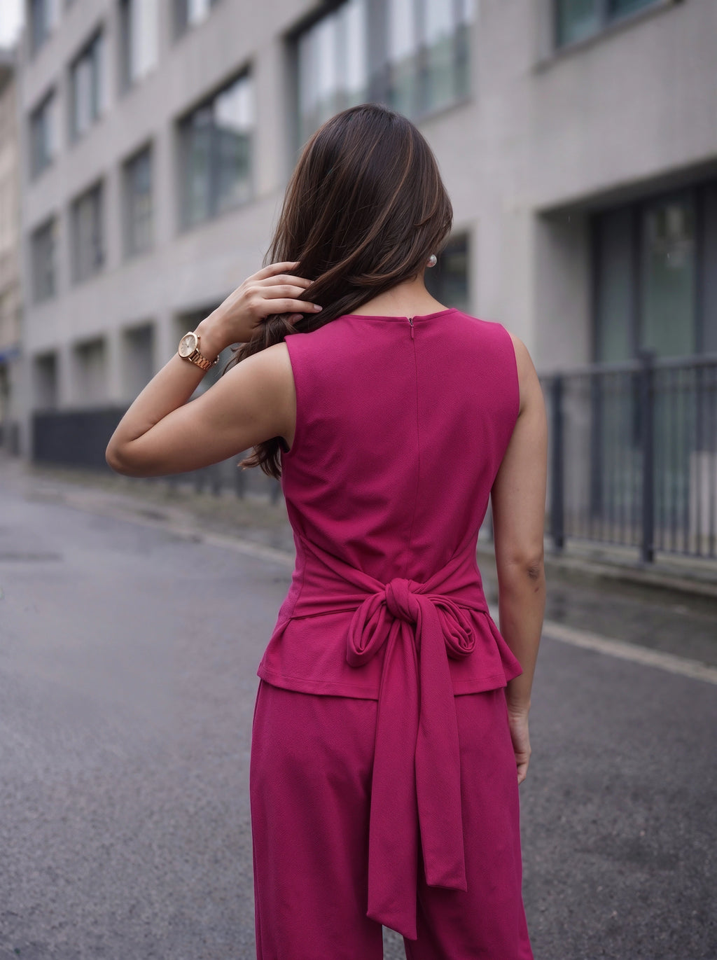 Wine Sleeveless Bow Back Co-Ord Set