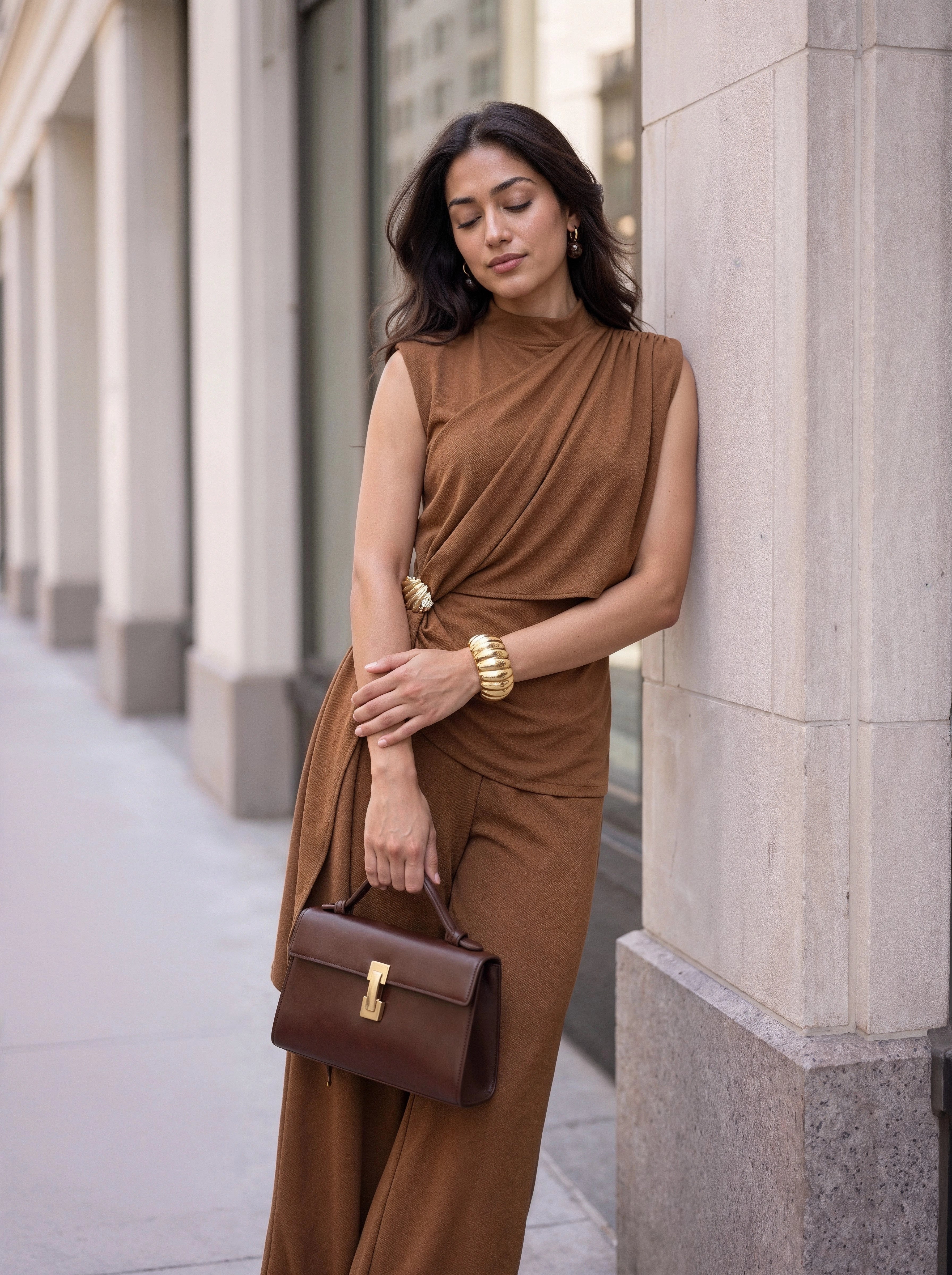 Mocha Draped Sleeveless Co-Ord Set