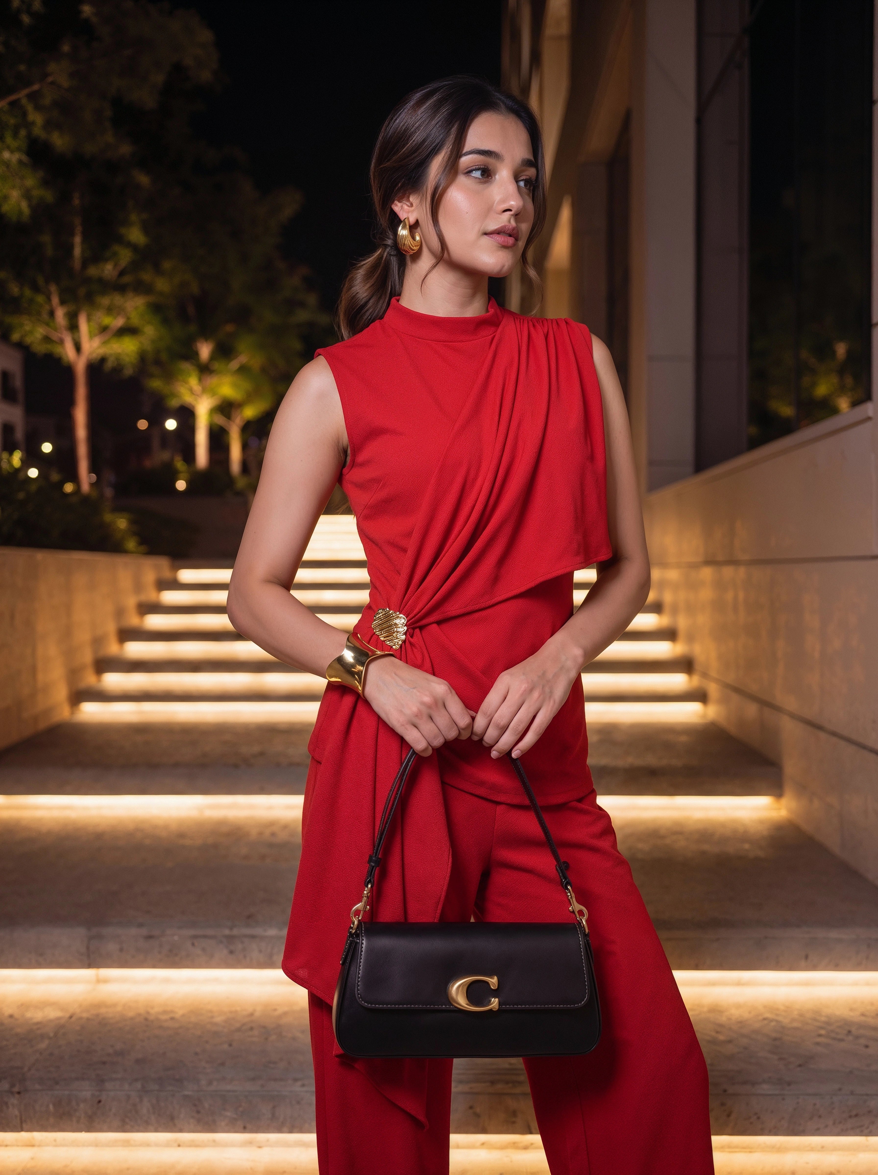 Red Draped Sleeveless Co-Ord Set
