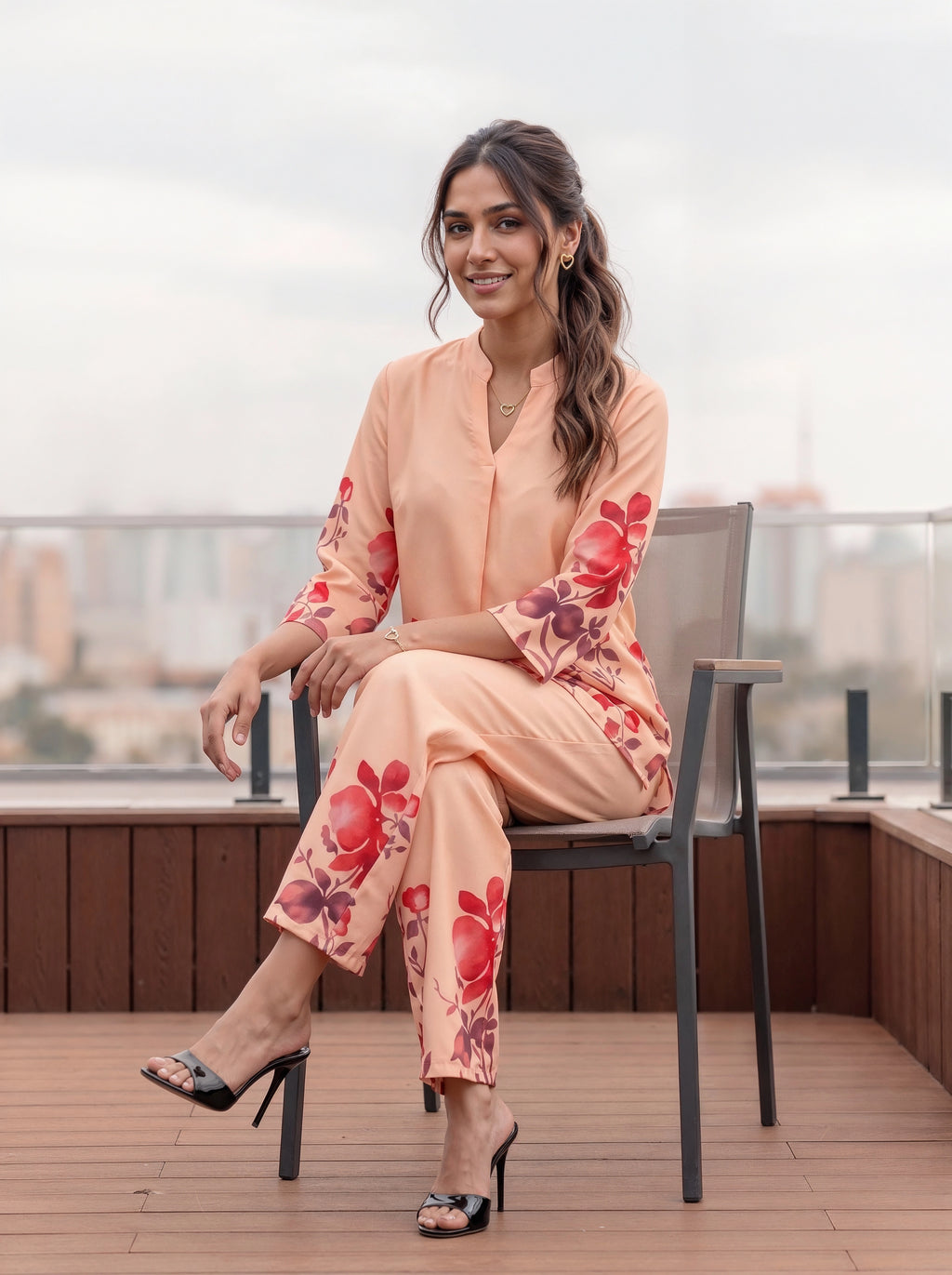 Peach Floral Printed Co-Ord Set