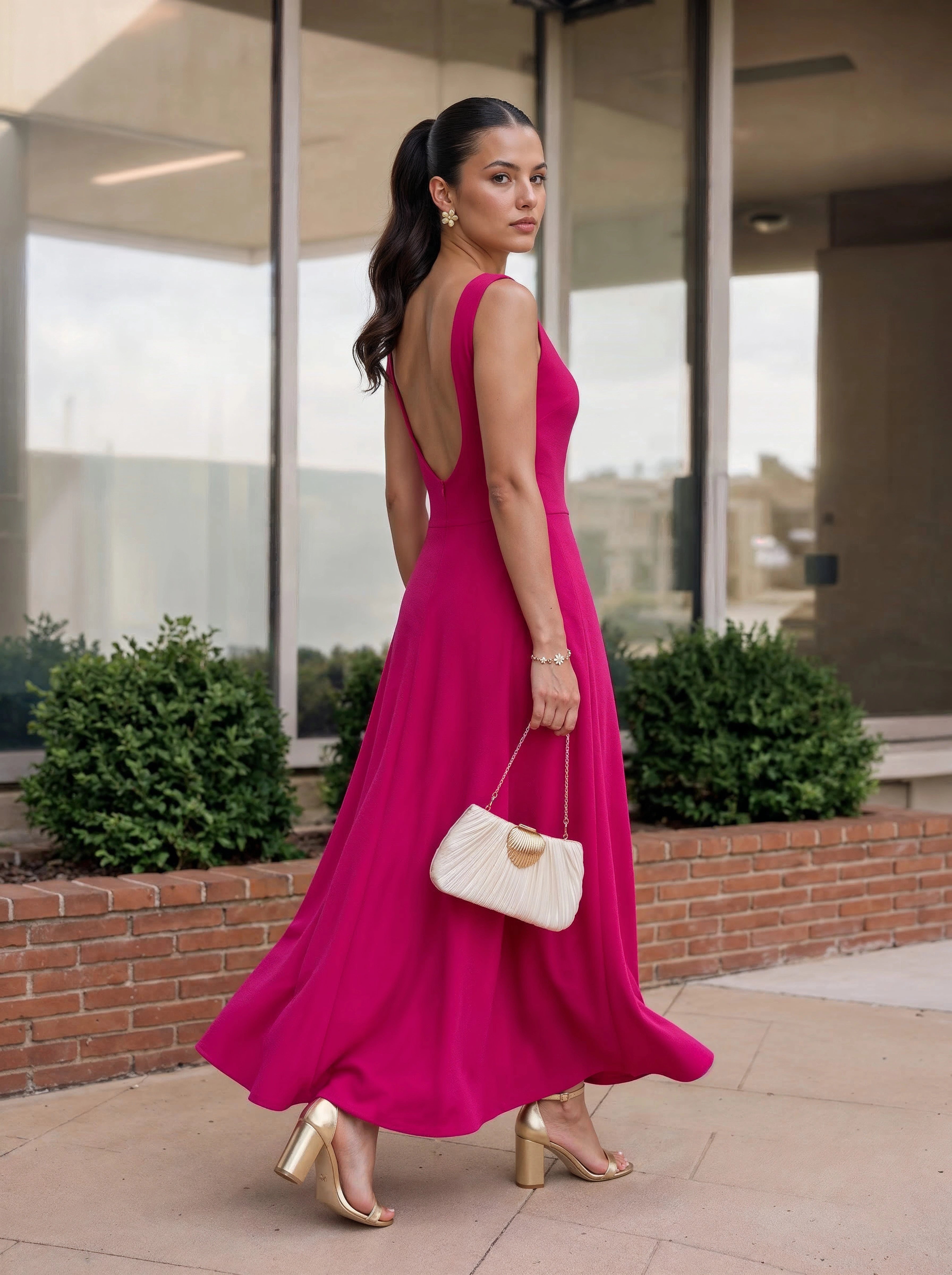 Pink Maxi Dress with Sleeveless Flared Silhouette