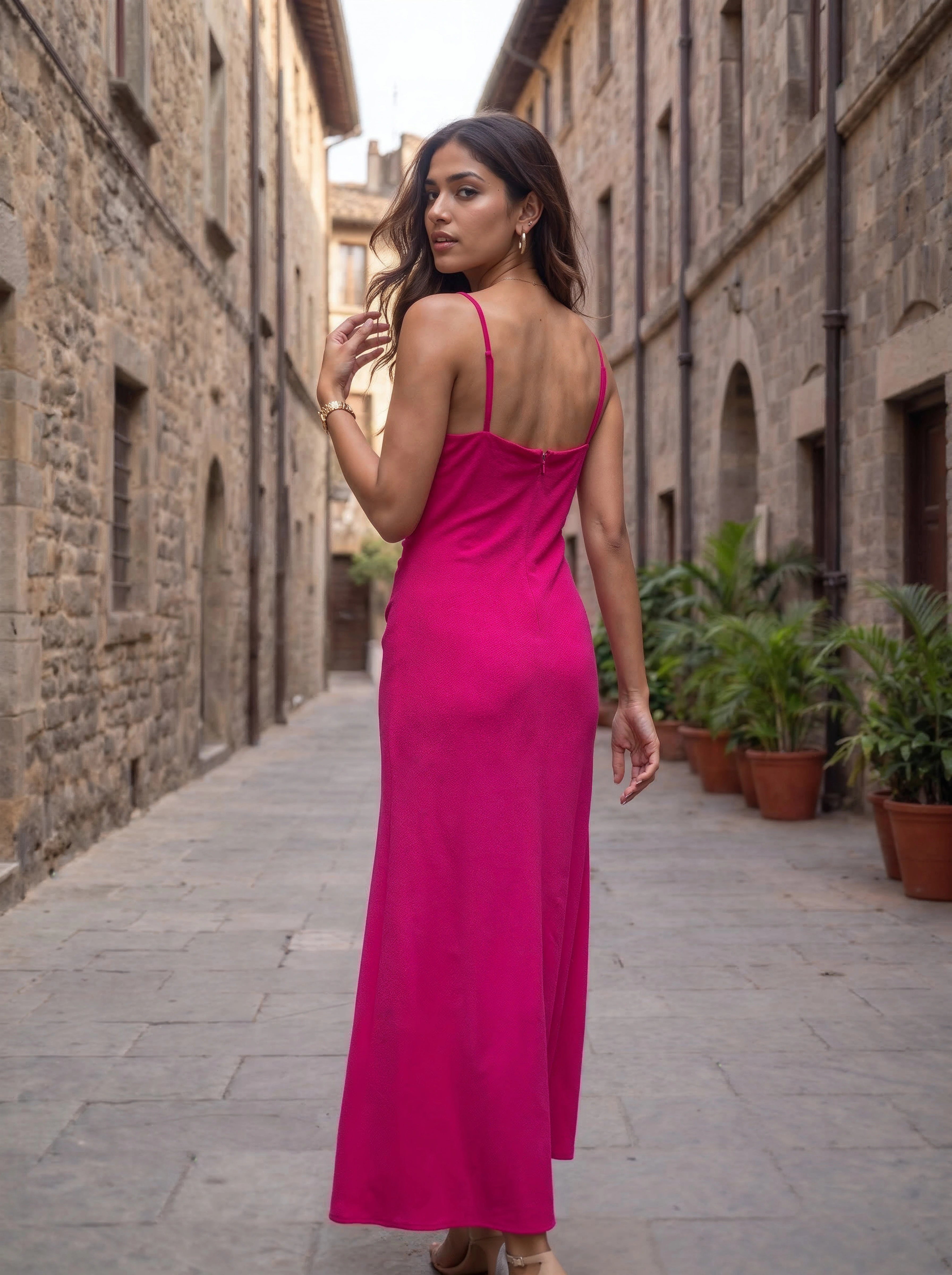 Pink Strappy Ruched Dress