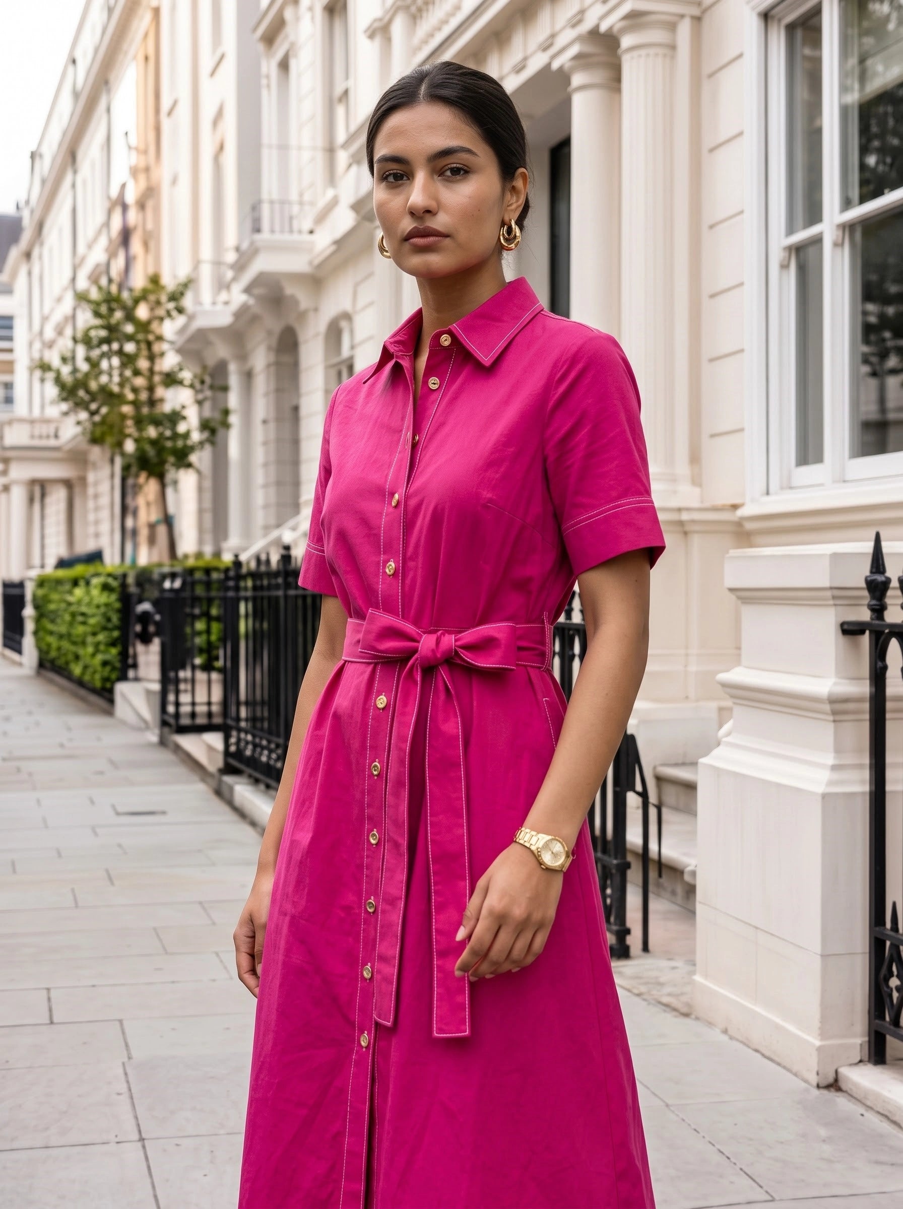 Fuchsia Pink Pleated Midi Skirt