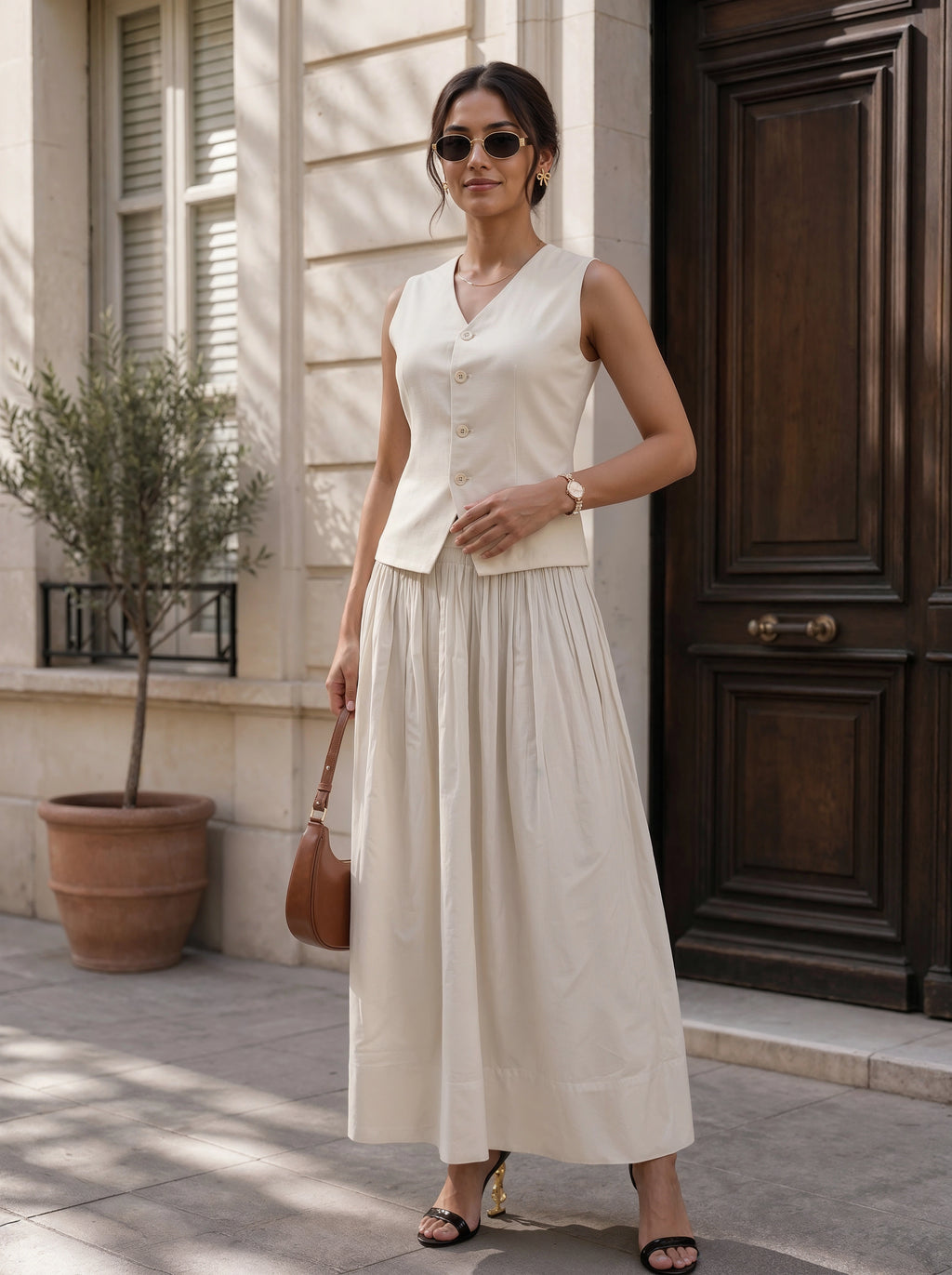 Ivory Sleeveless Button Front Co-Ord Set