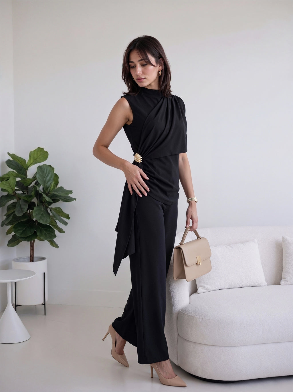 Black Draped Sleeveless Co-Ord Set