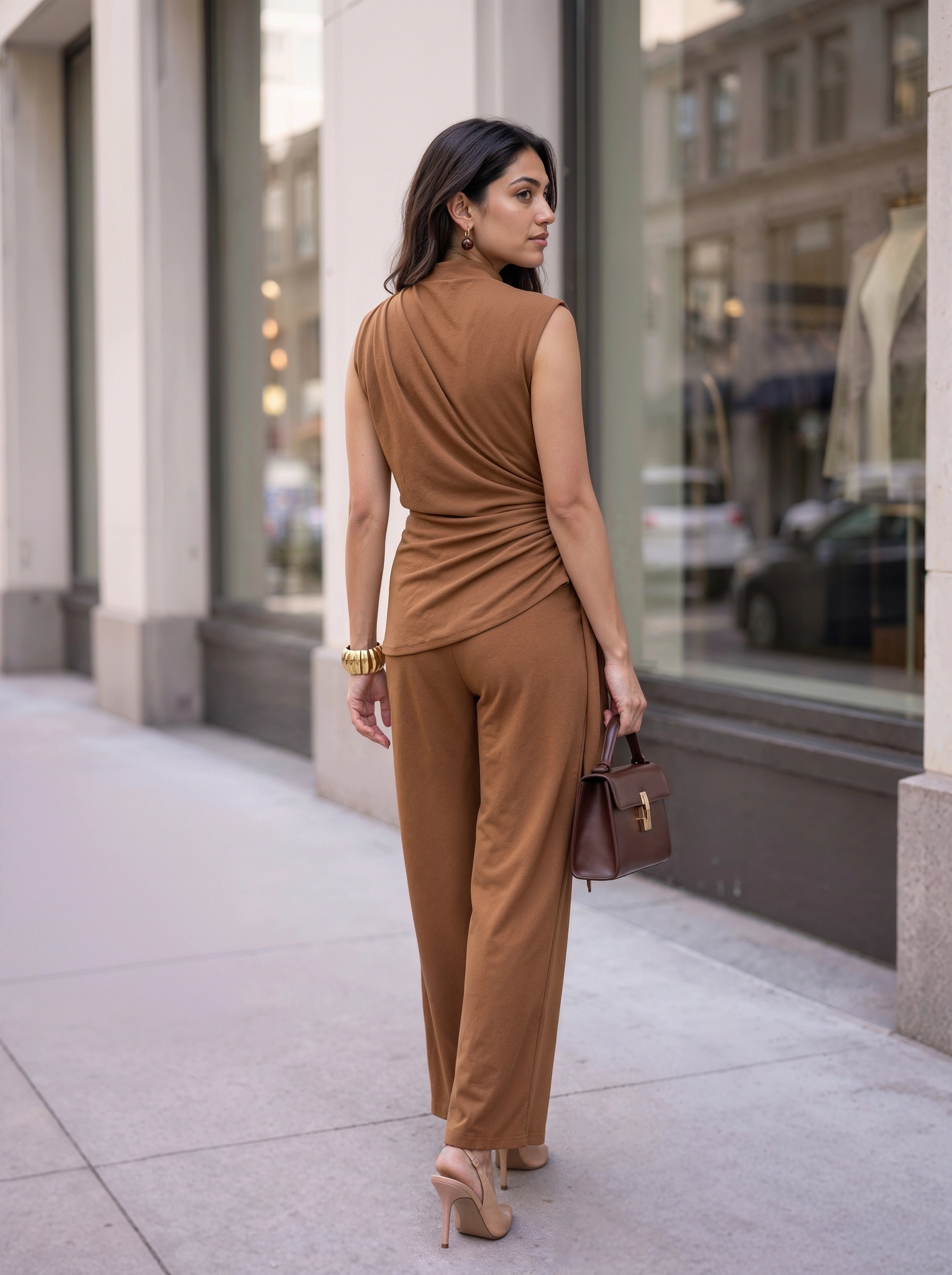 Mocha Draped Sleeveless Co-Ord Set
