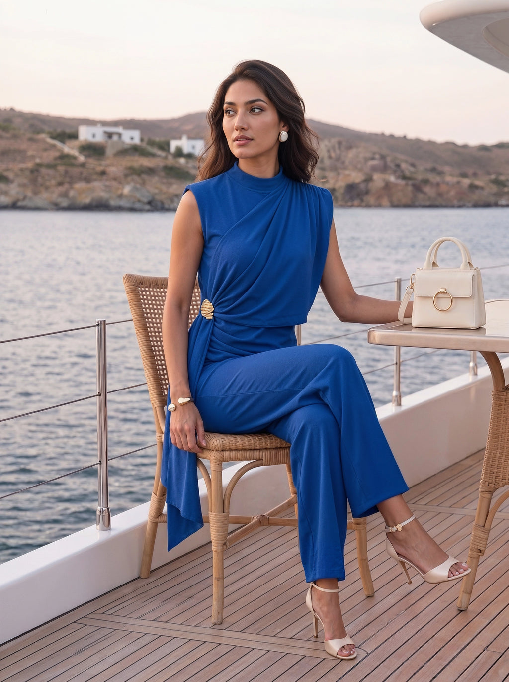 Royal Blue Draped Sleeveless Co-Ord Set