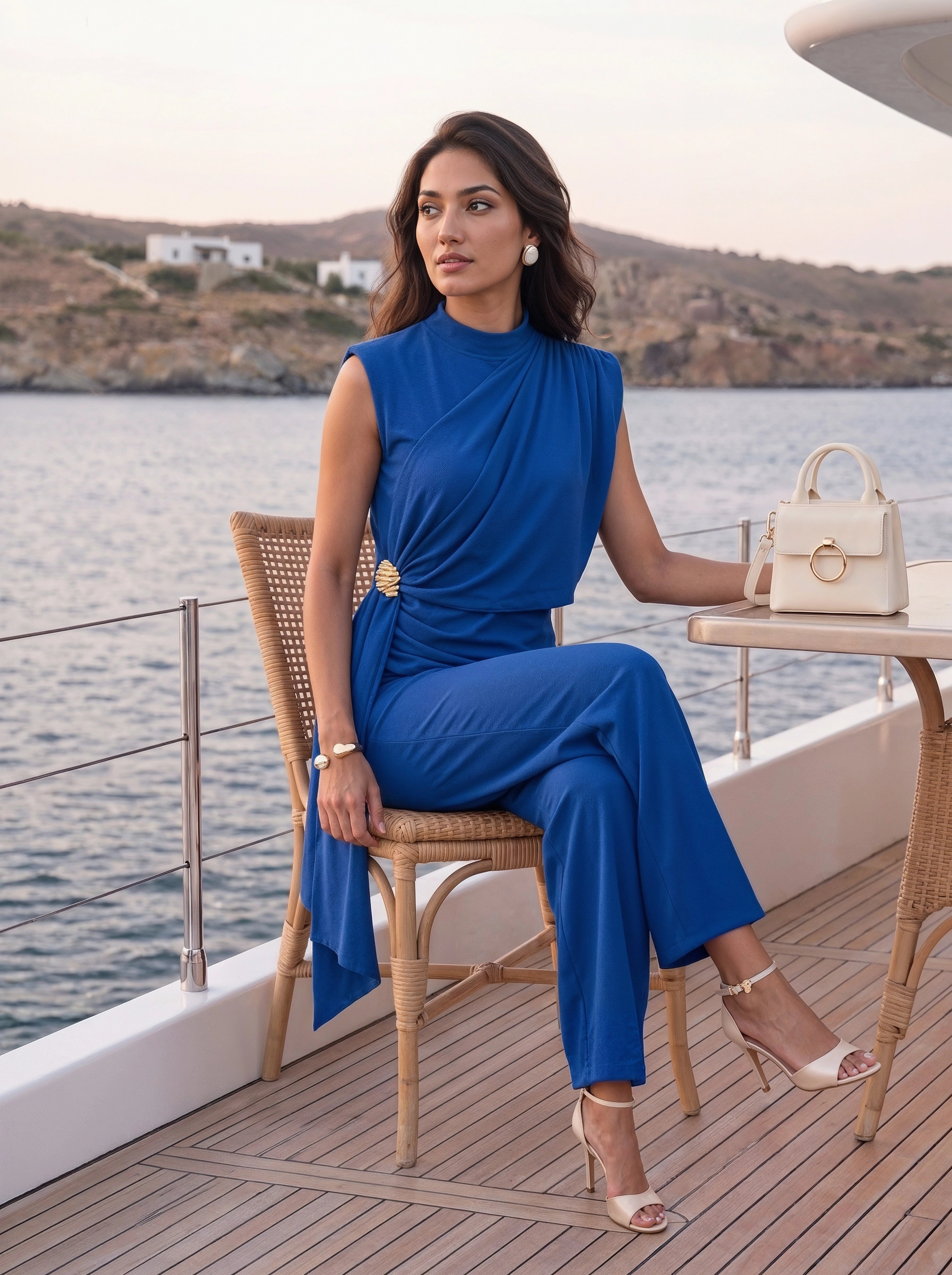 Royal Blue Draped Sleeveless Co-Ord Set