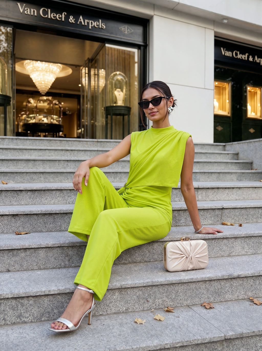Lime Green Draped Sleeveless Co-Ord Set