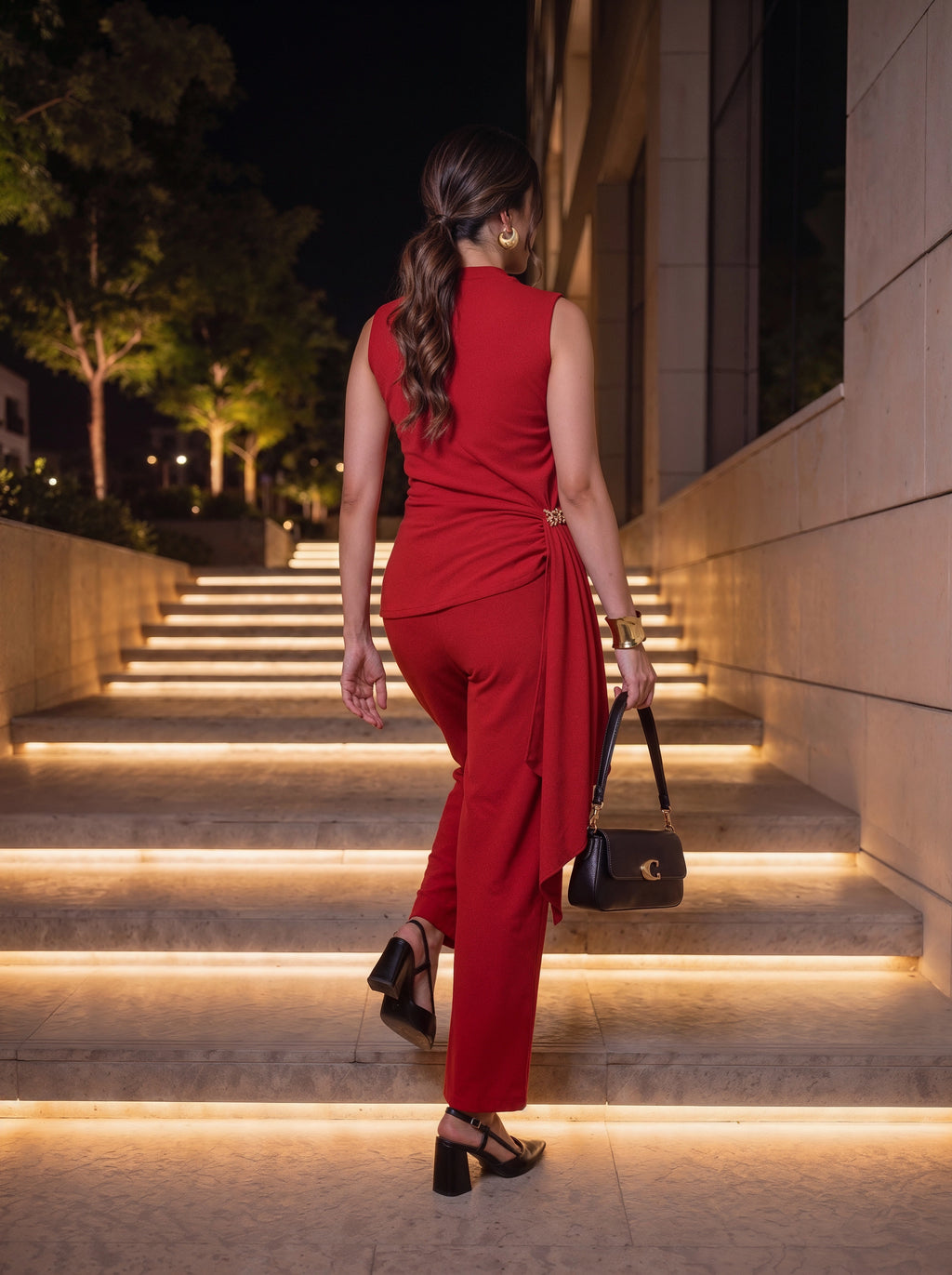 Red Draped Sleeveless Co-Ord Set