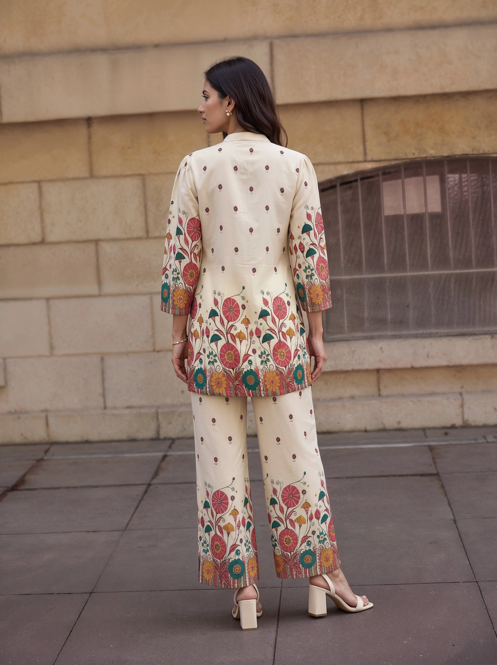 Ivory Floral Printed Kurta Co-Ord Set