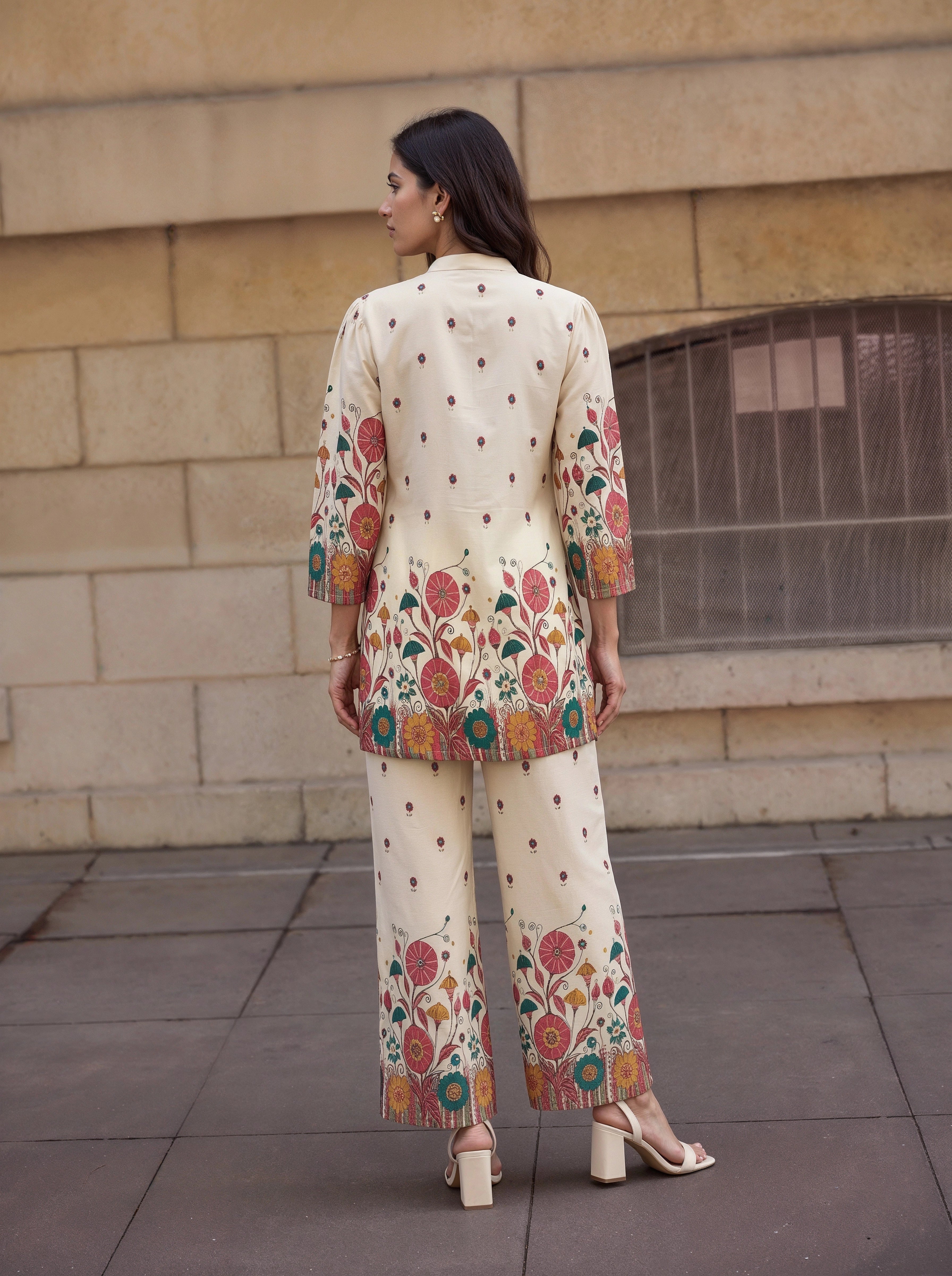 Ivory Floral Printed Kurta Co-Ord Set
