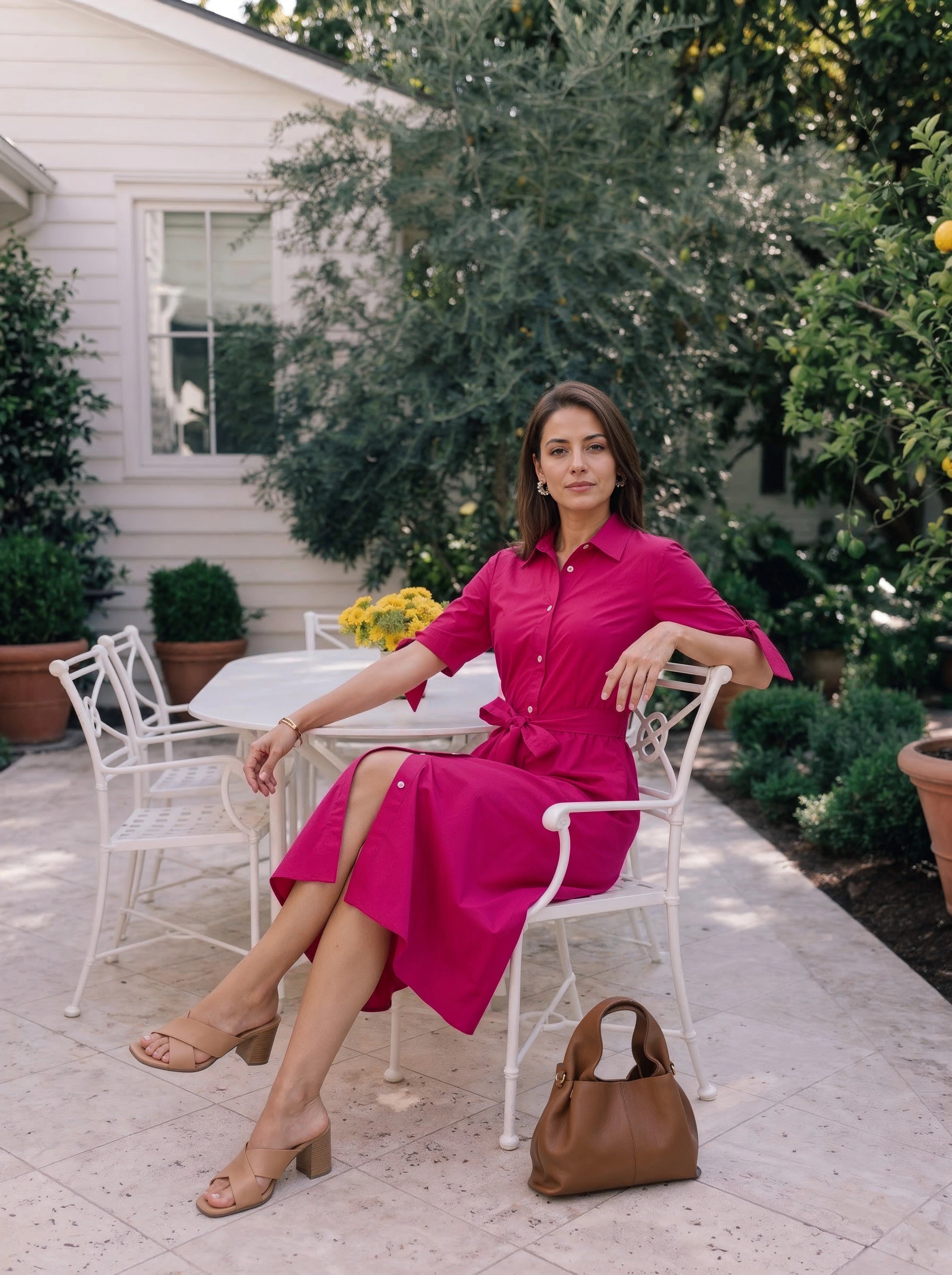 Pink Belted Shirt Dress with Tie-Waist Detail