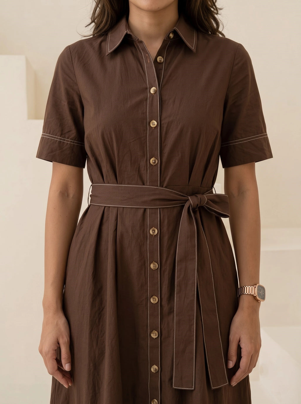 Chocolate Brown Belted Shirt Dress