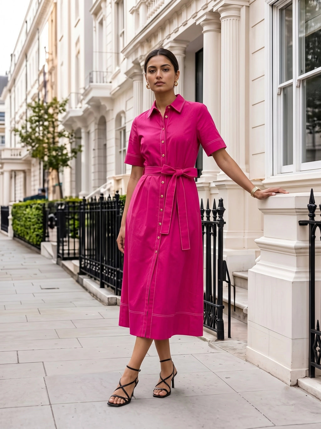 Fuchsia Pink Pleated Midi Skirt