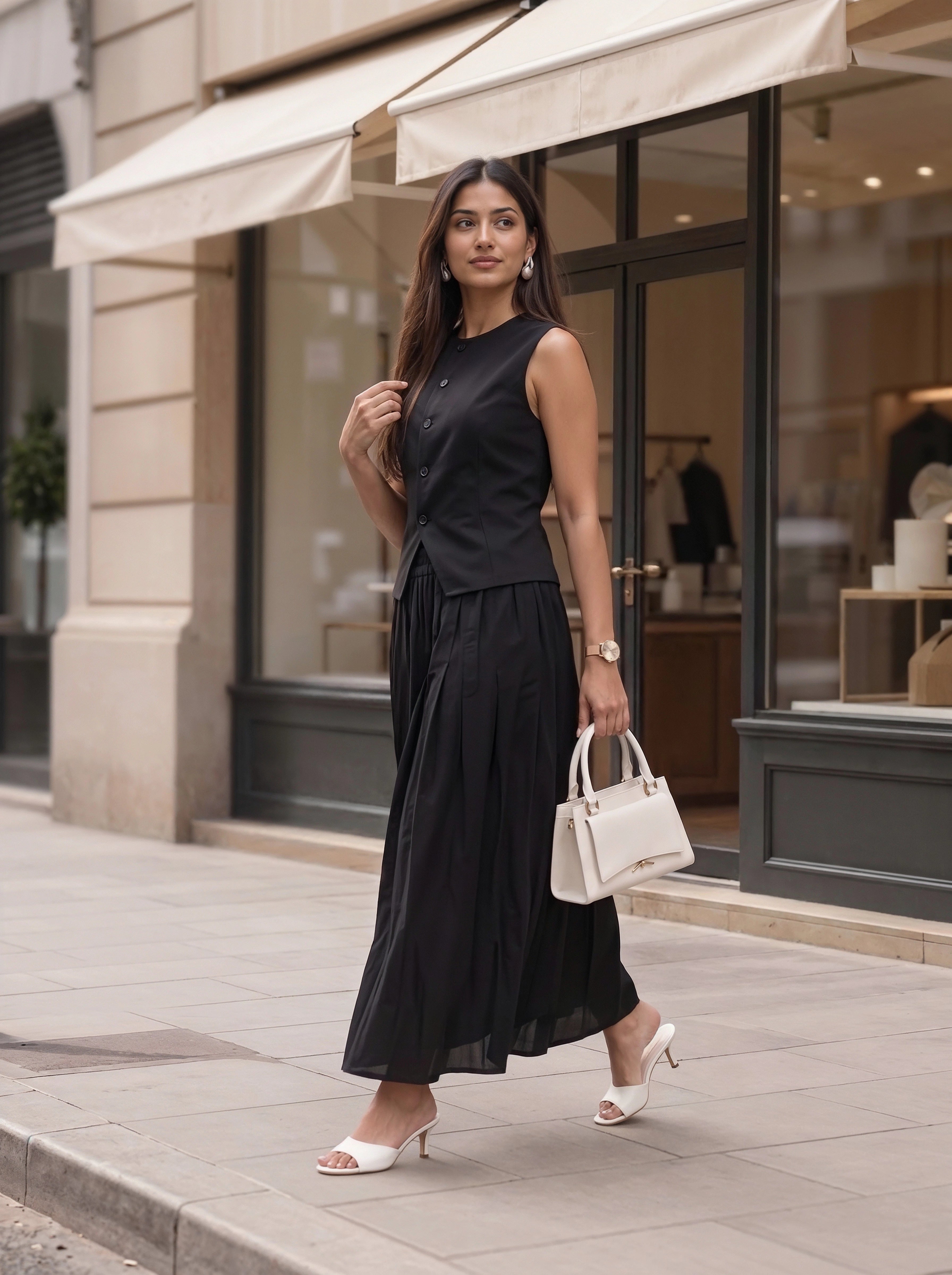 Black Sleeveless Button Front Co-Ord Set