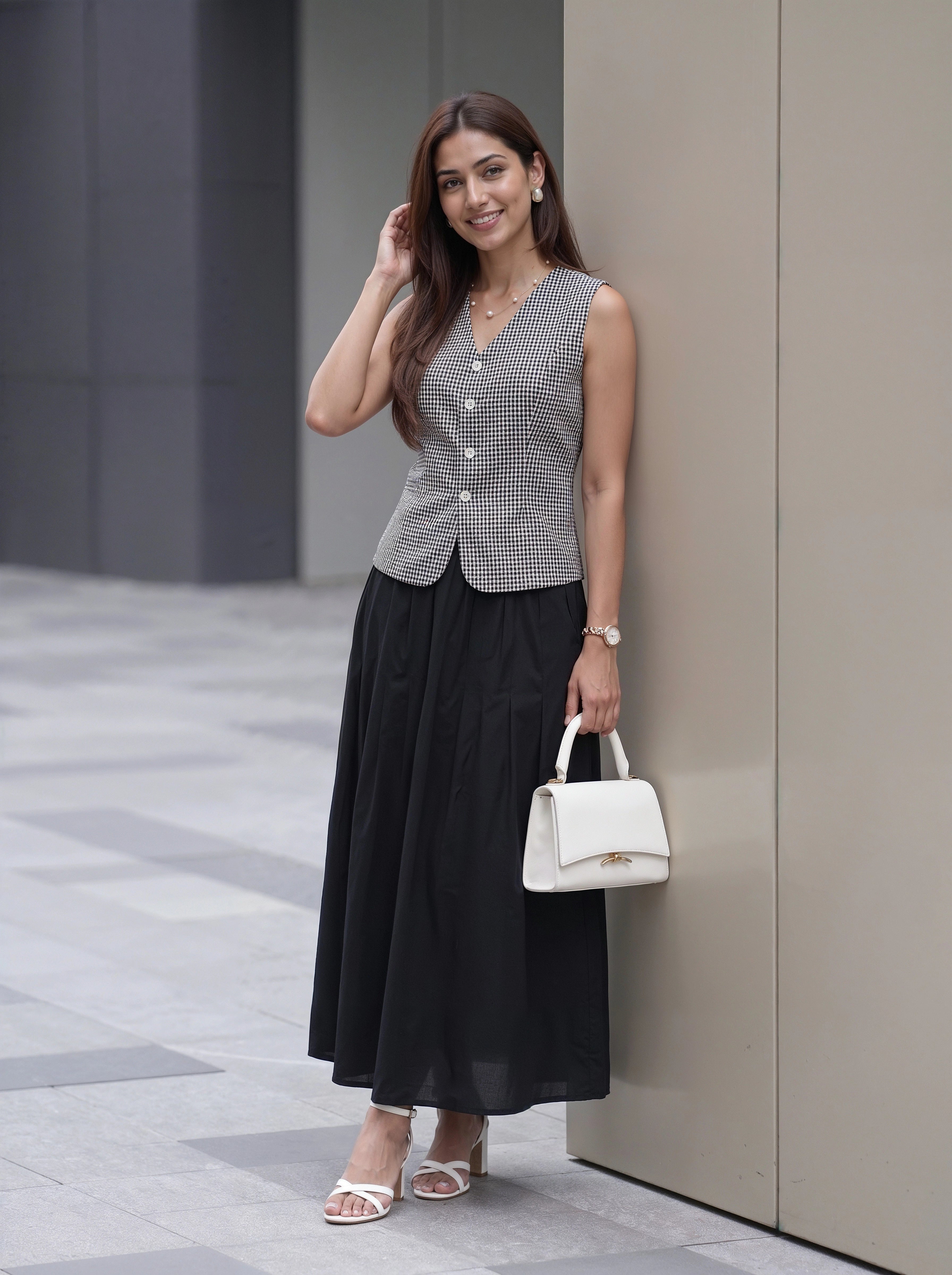 Black & White Checked Sleeveless Co-Ord Set