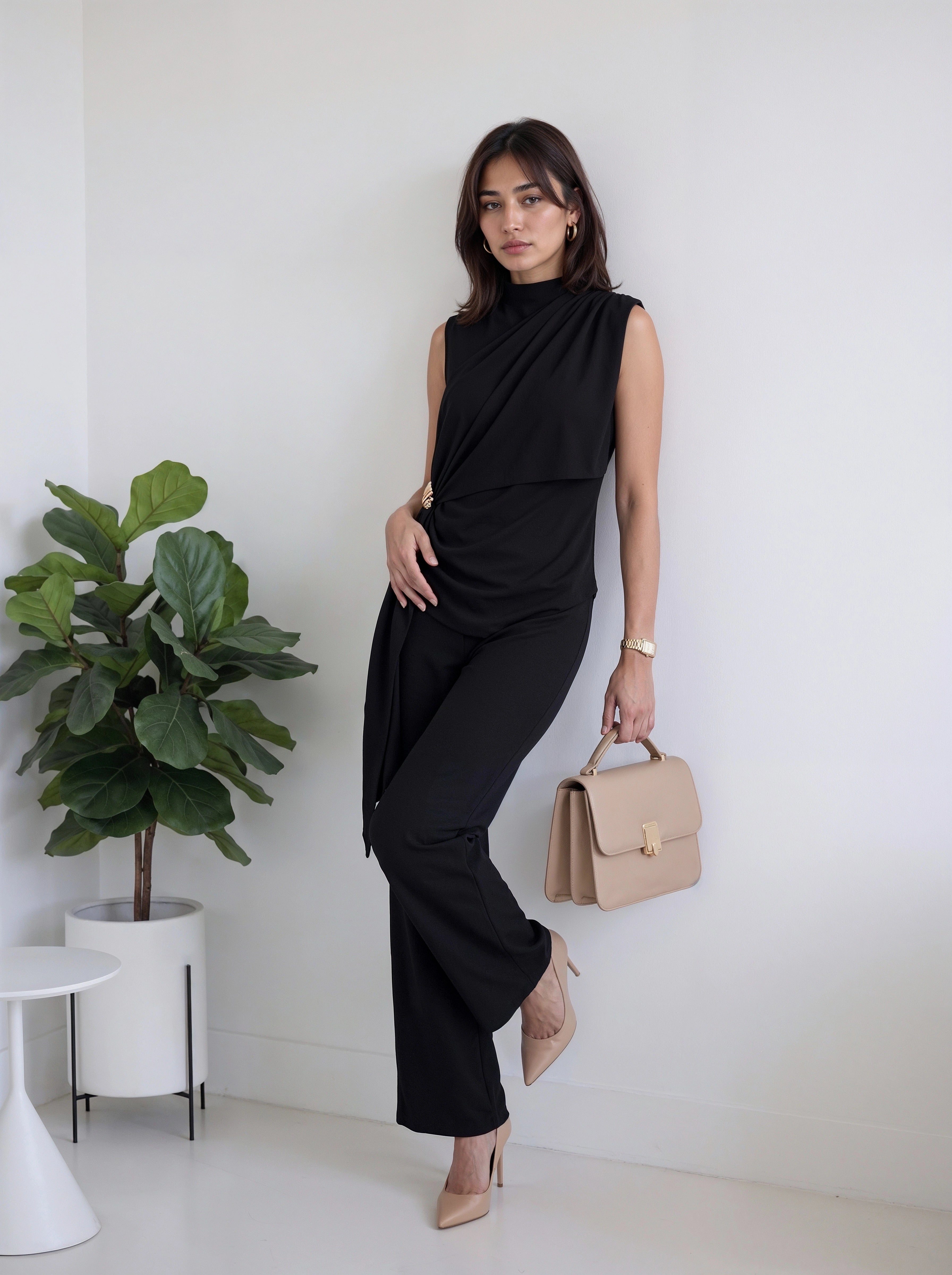 Black Draped Sleeveless Co-Ord Set