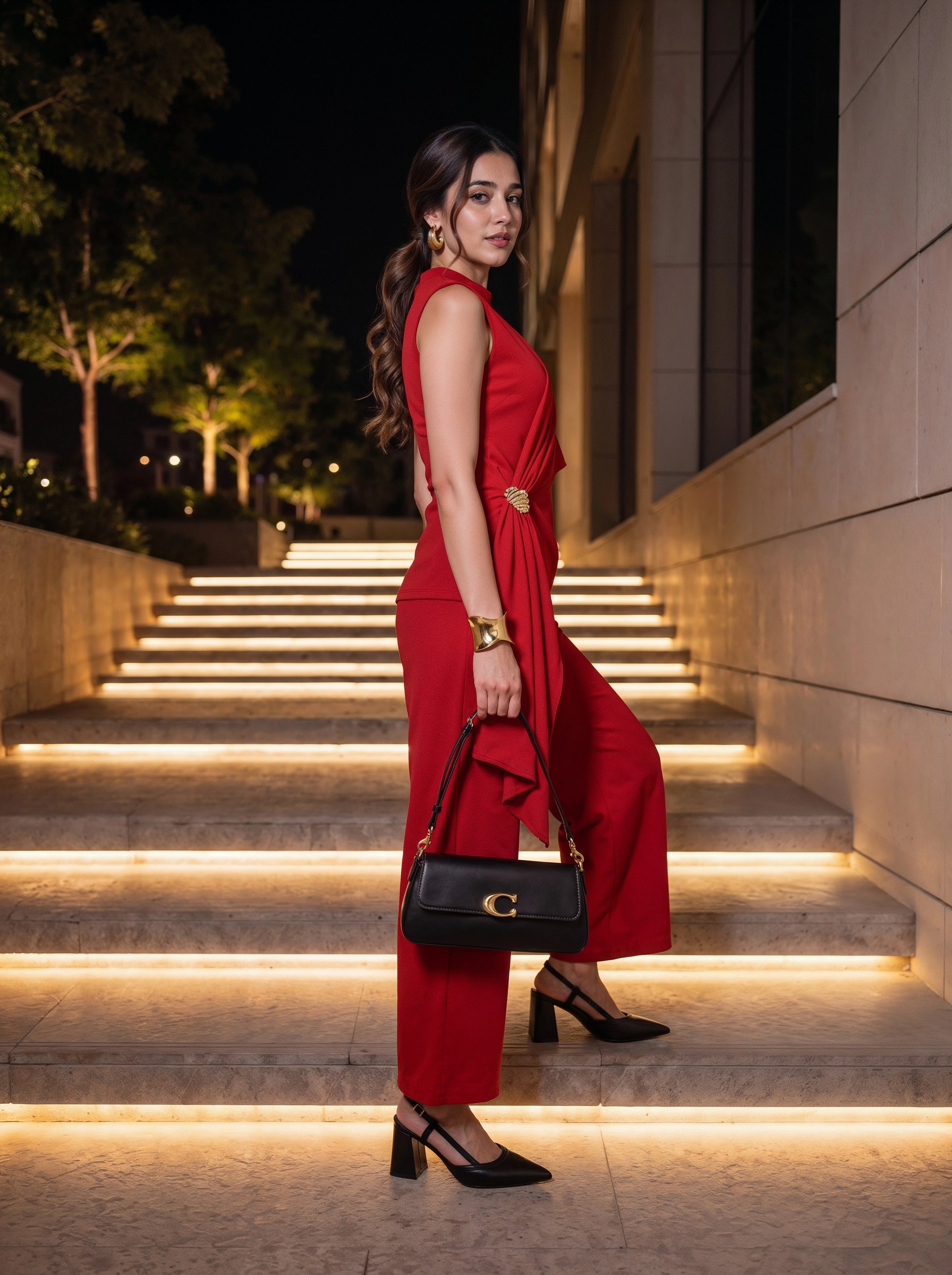 Red Draped Sleeveless Co-Ord Set