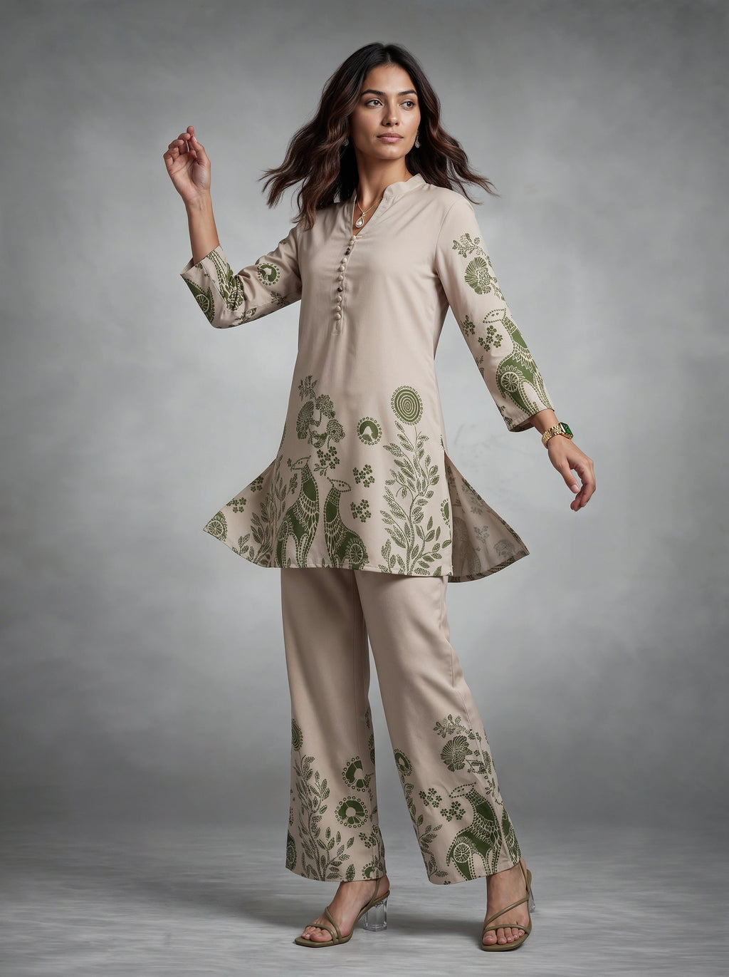 Beige Botanical Printed Co-Ord Set