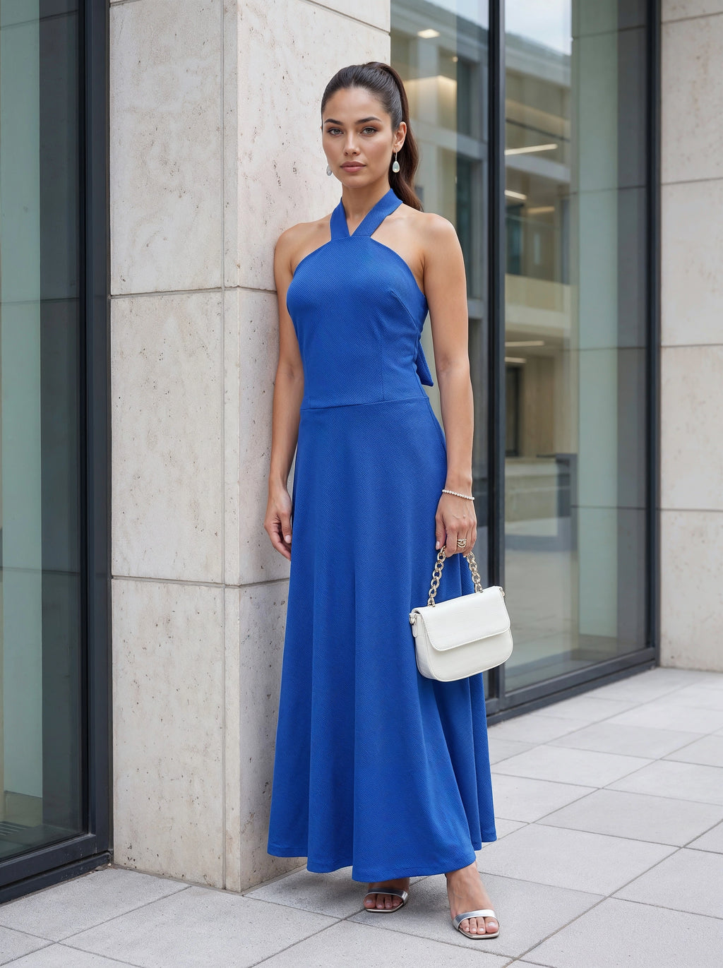Royal Blue Halter Neck Maxi Dress