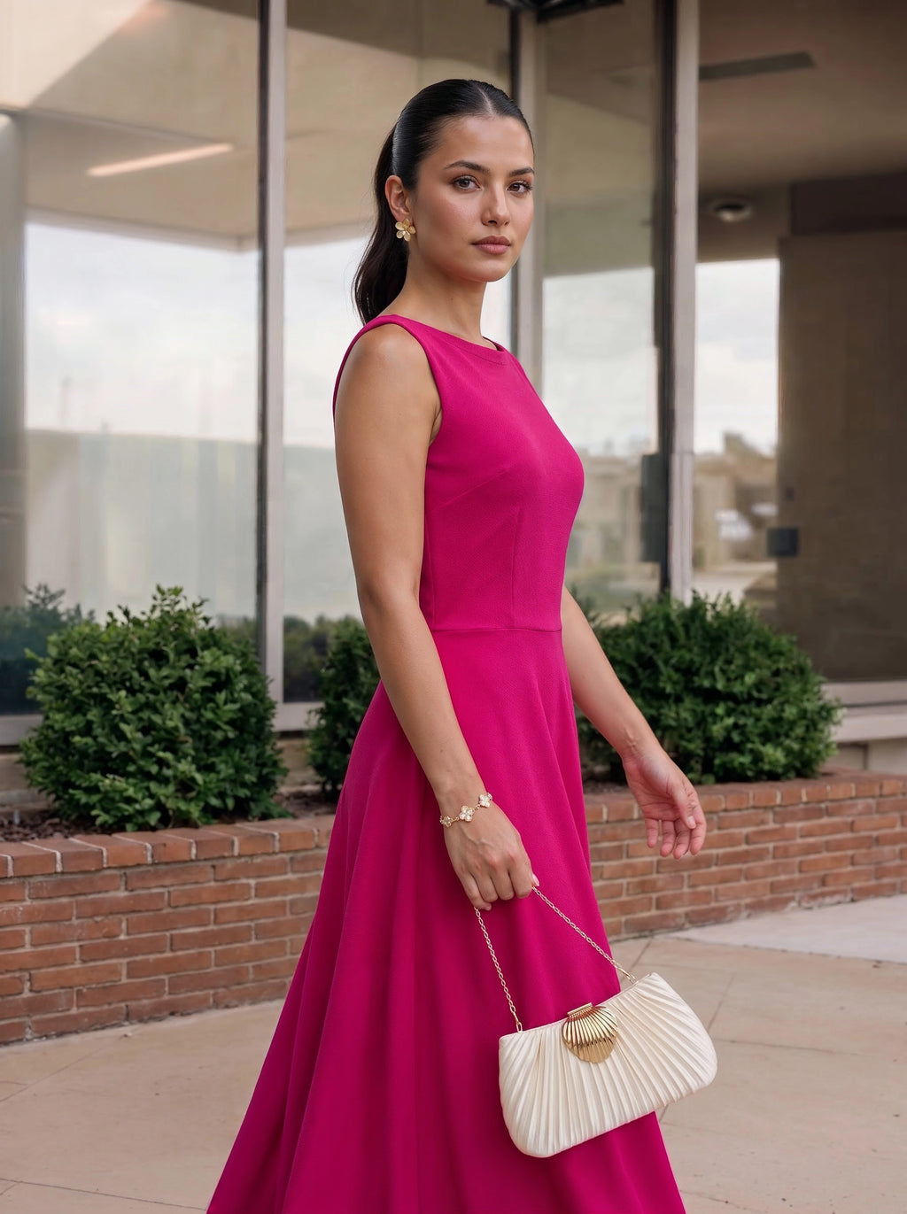 Pink Maxi Dress with Sleeveless Flared Silhouette