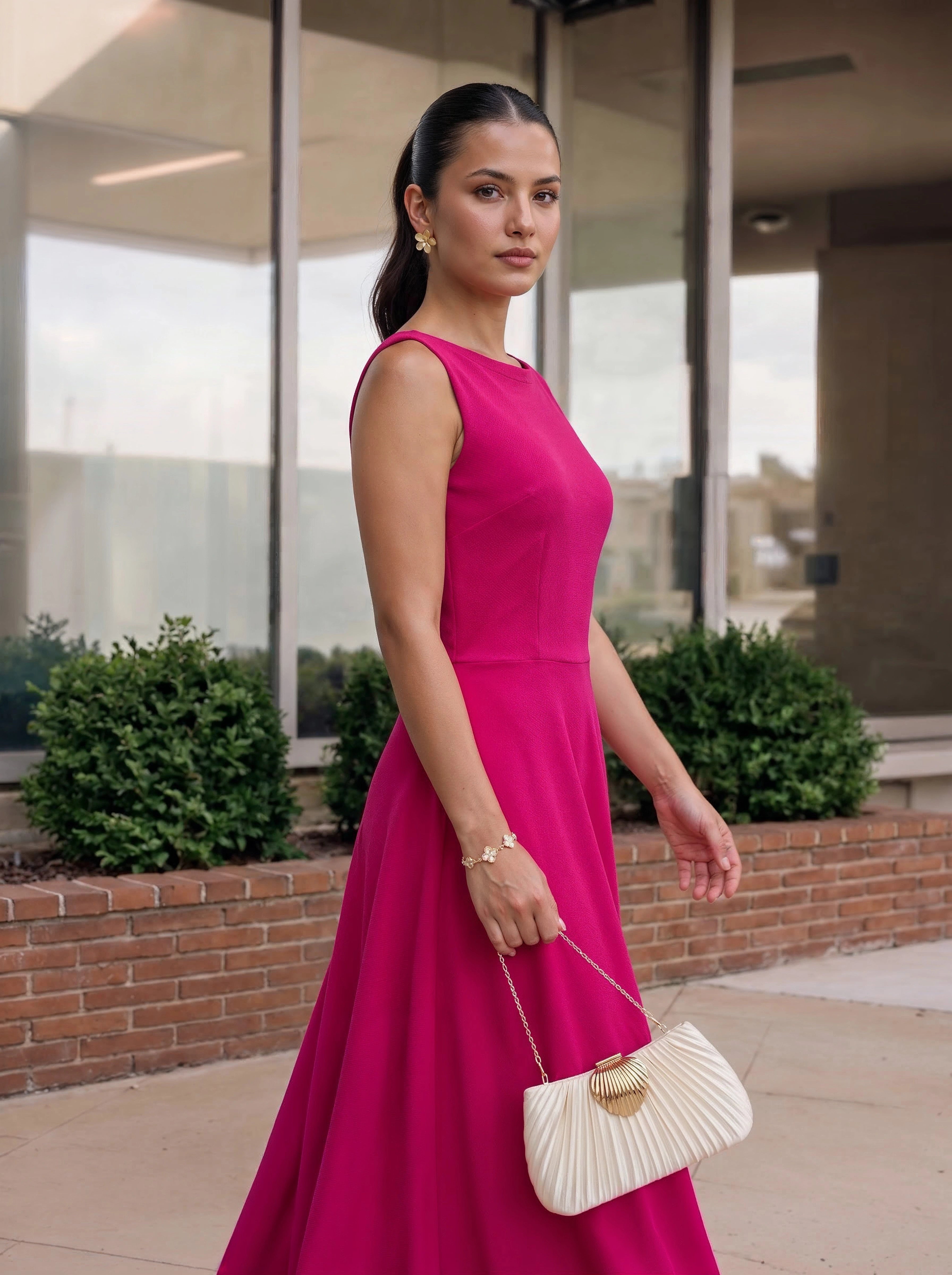 Pink Maxi Dress with Sleeveless Flared Silhouette