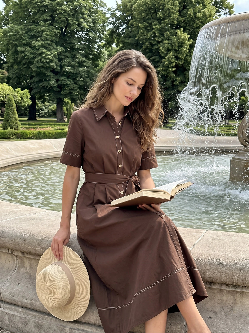 Chocolate Brown Belted Shirt Dress