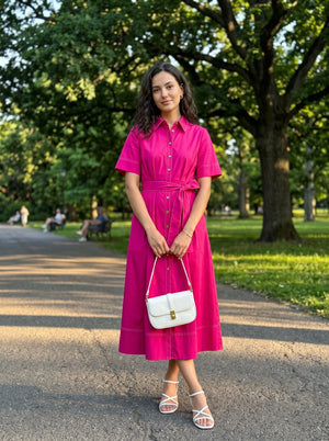 Fuchsia Pink Pleated Midi Skirt