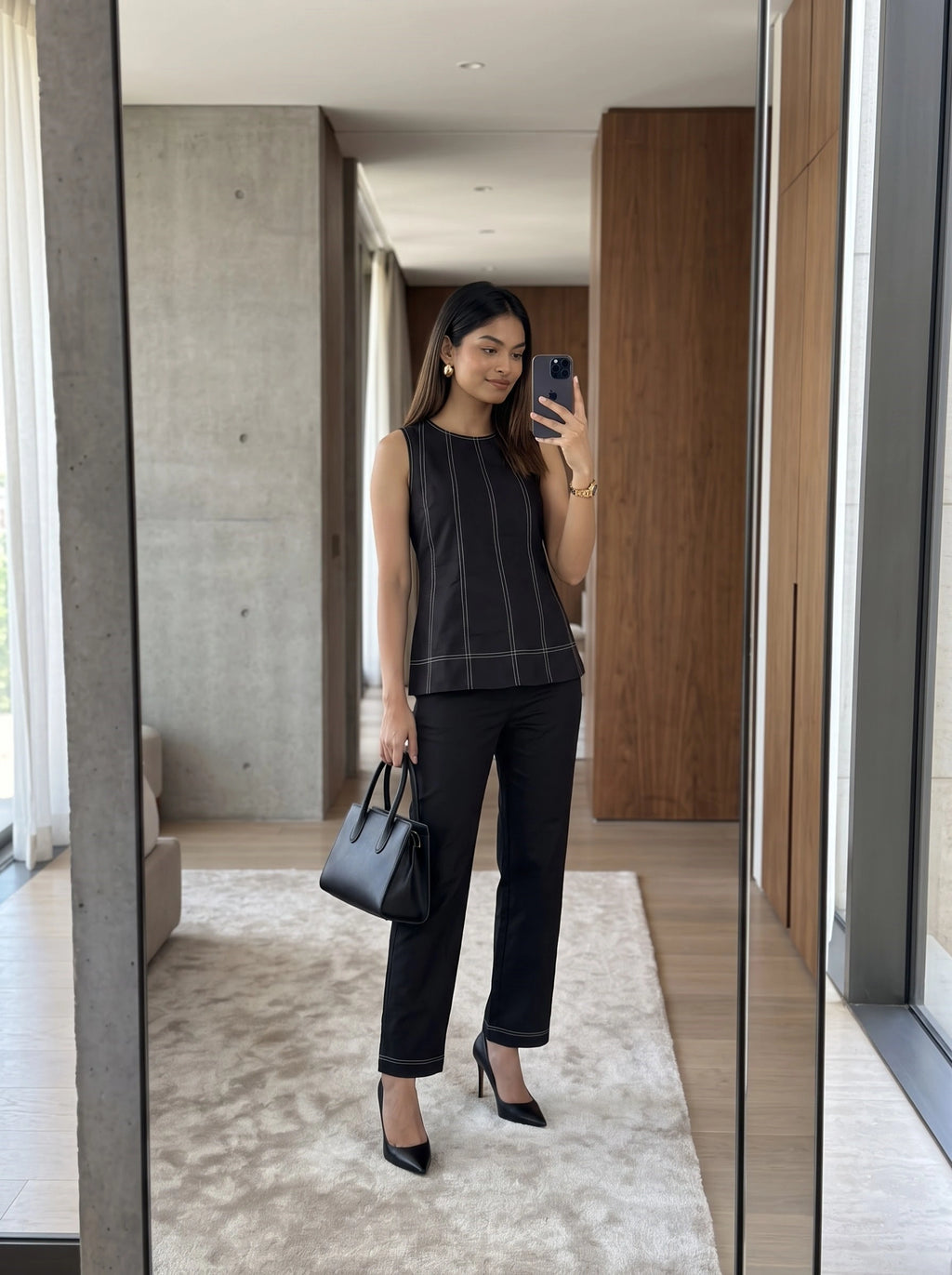 Black Contrast Stitch Co-Ord Set