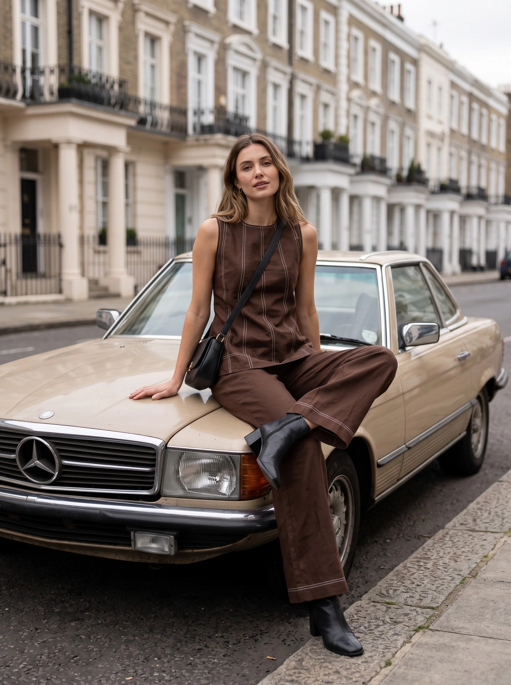 Brown Contrast Stitch Co-Ord Set