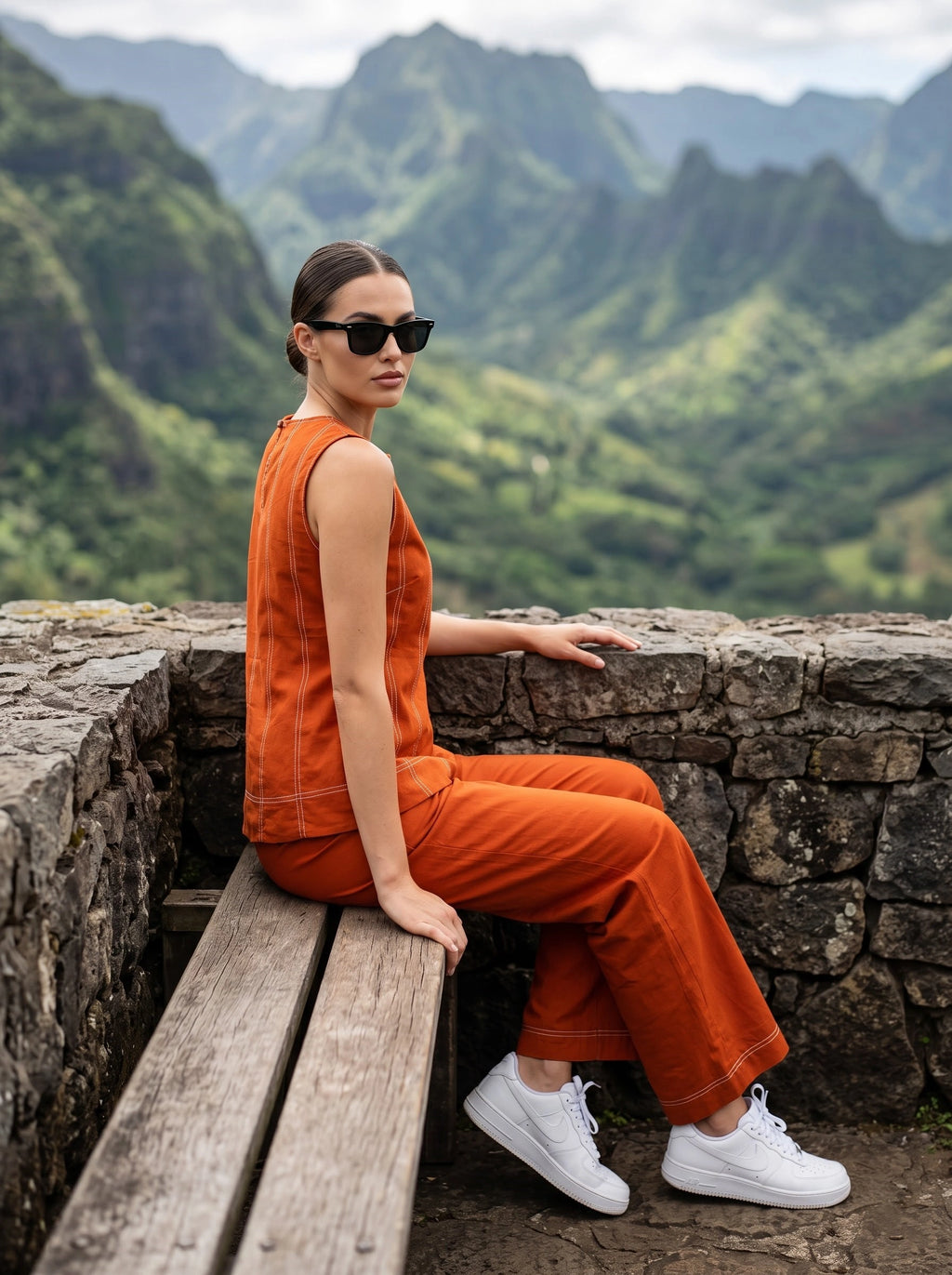 Orange Contrast Stitch Co-Ord Set