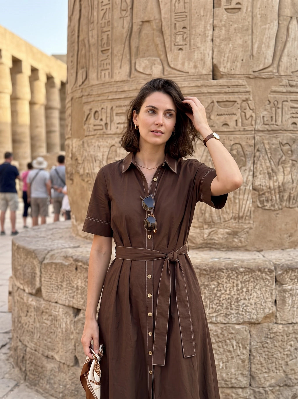 Chocolate Brown Belted Shirt Dress