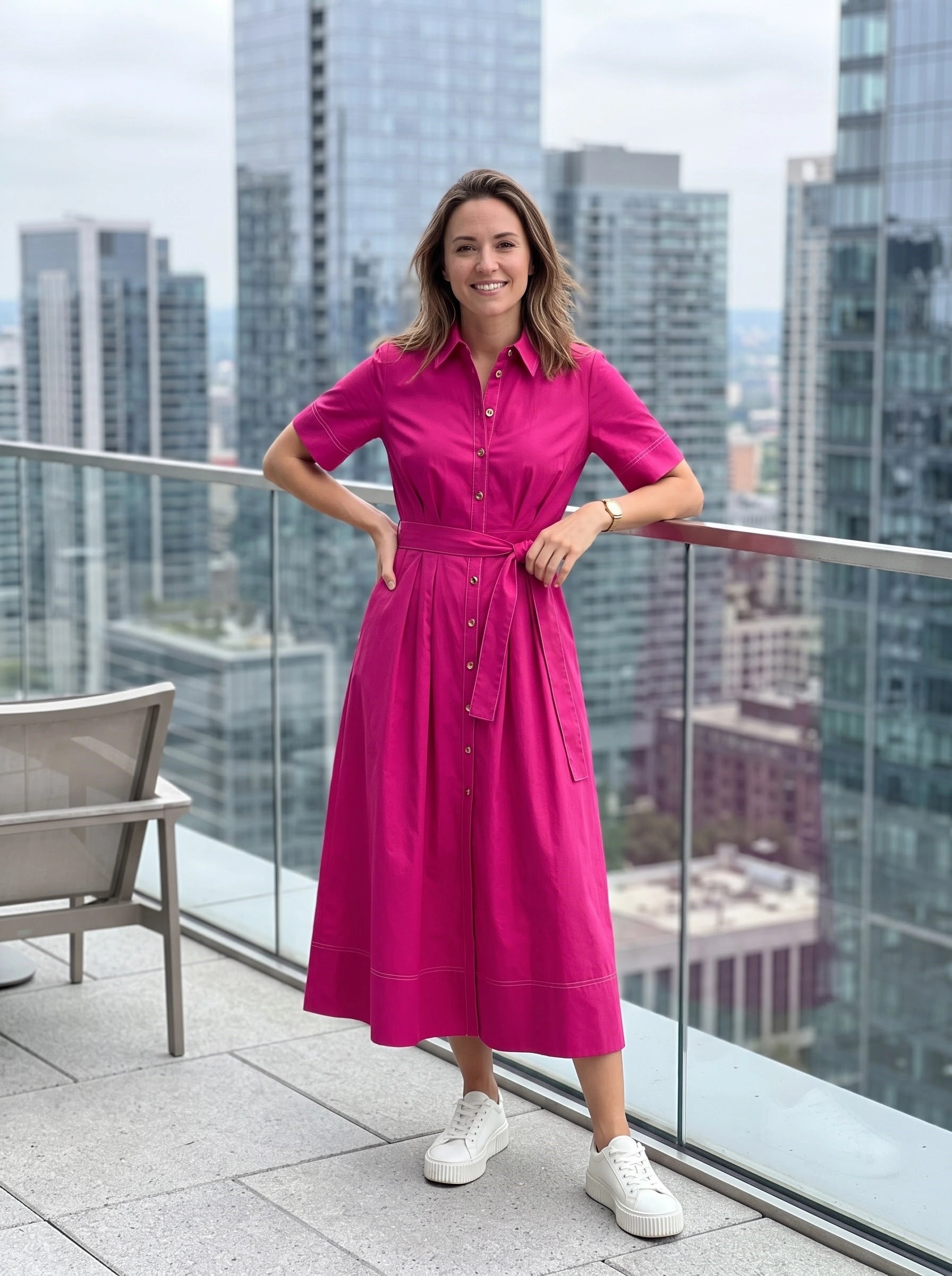 Fuchsia Pink Pleated Midi Skirt
