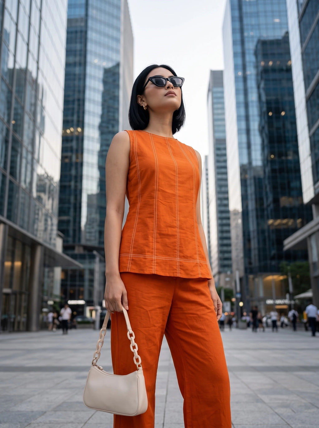 Orange Contrast Stitch Co-Ord Set