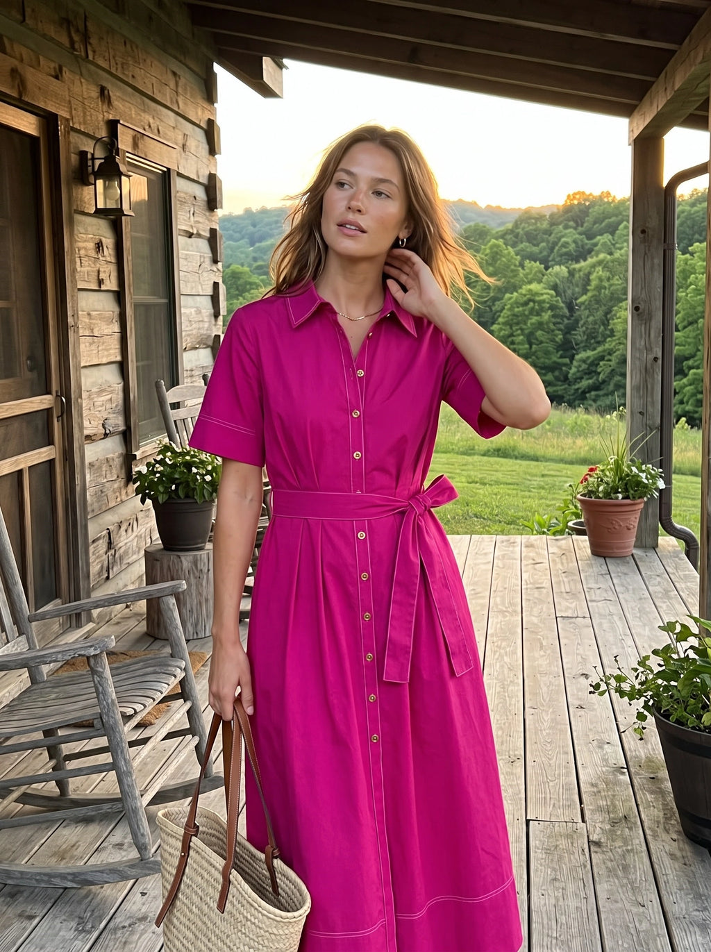 Fuchsia Pink Pleated Midi Skirt