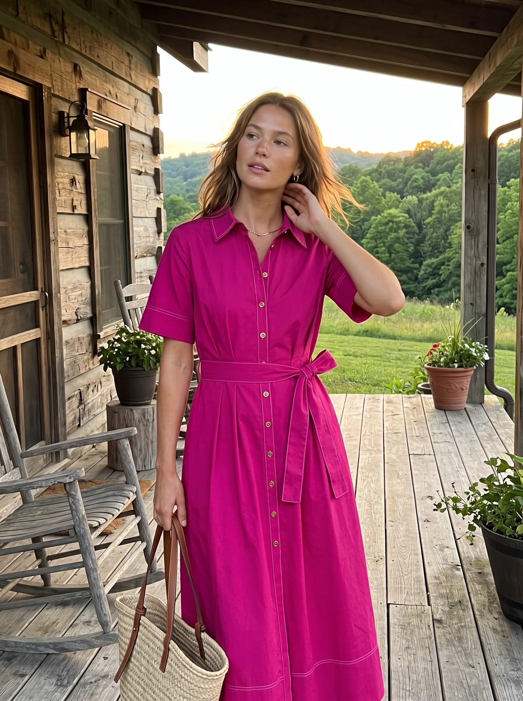Fuchsia Pink Pleated Midi Skirt