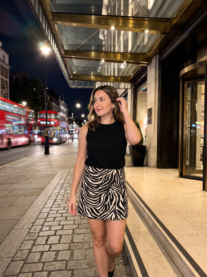 Black & White Zebra Print Mini Skirt with Side Slit