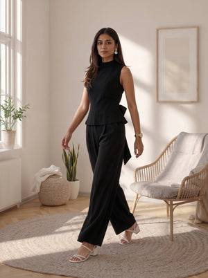 Black Sleeveless Bow Back Co-Ord Set