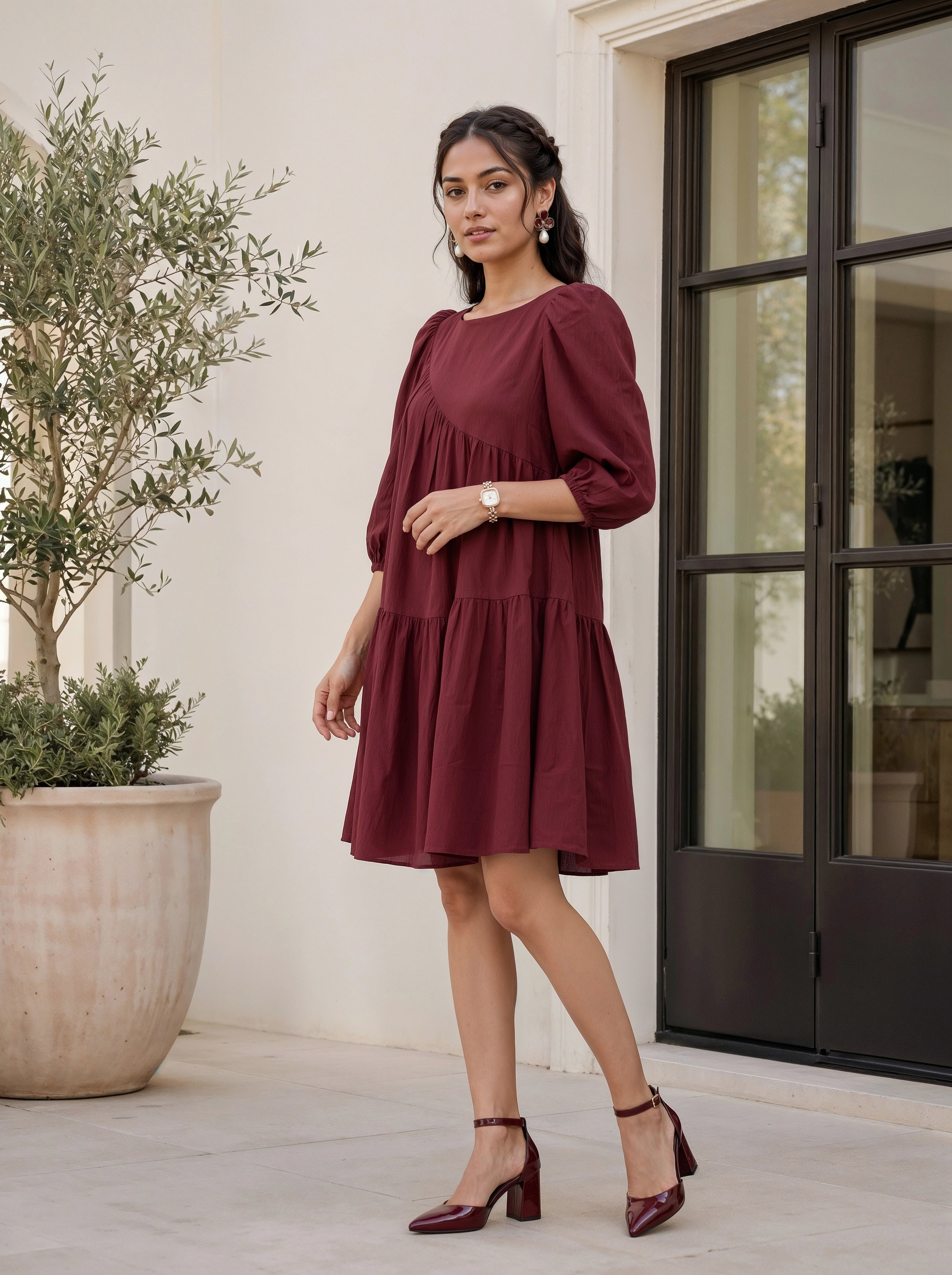 Wine Red Smock Mini Dress for Women – EverMore