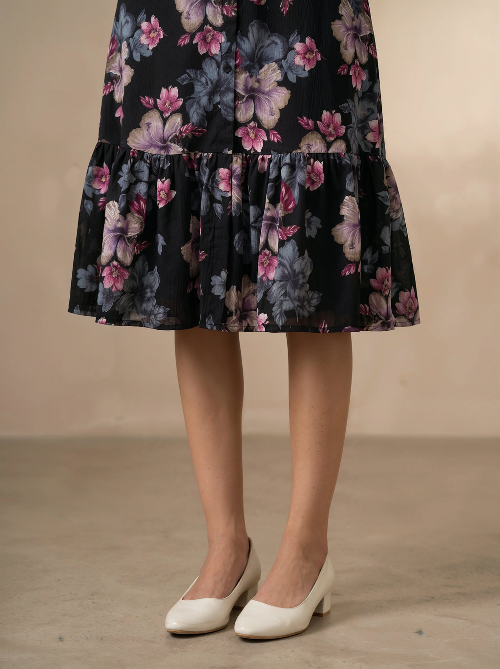 Floral-patterned dress with a plain background